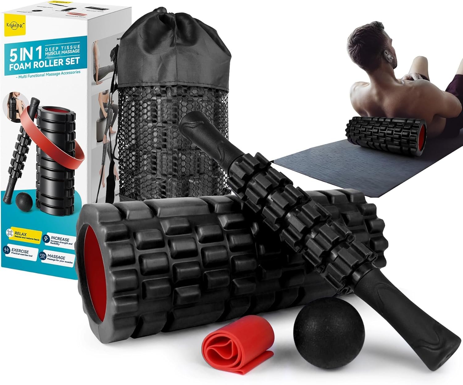 Krightlink 5-in-1 Foam Roller Set High Density Deep Tissue Muscle Massage