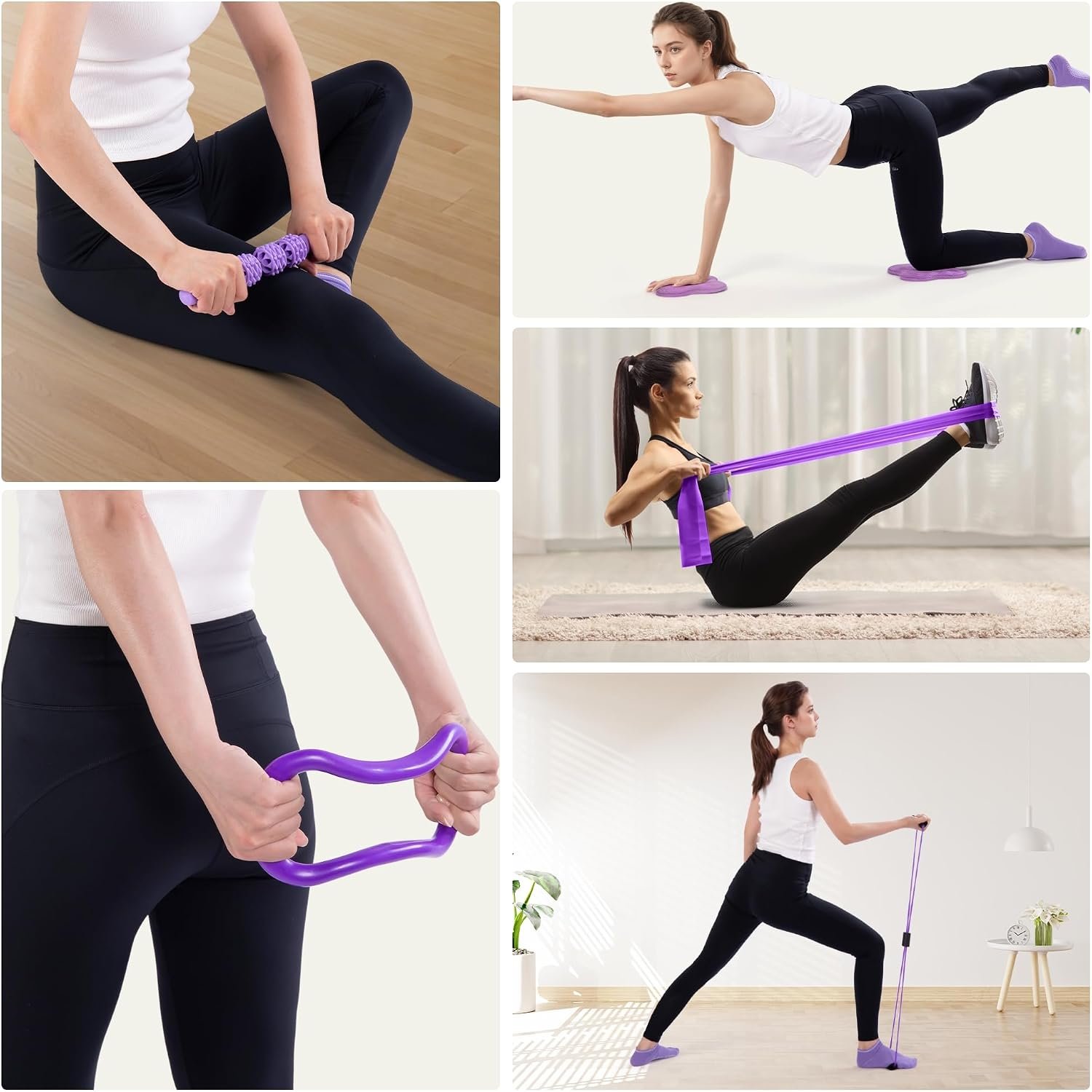 Pilates Ring Circle Fitness Set 17 pcs Equipment Accessories Workouts Includes Pilates Ball Magic Circle Yoga Ring Knee Pads and Resistance Bands for Women Set Gift for Women Weight Loss - Image 4