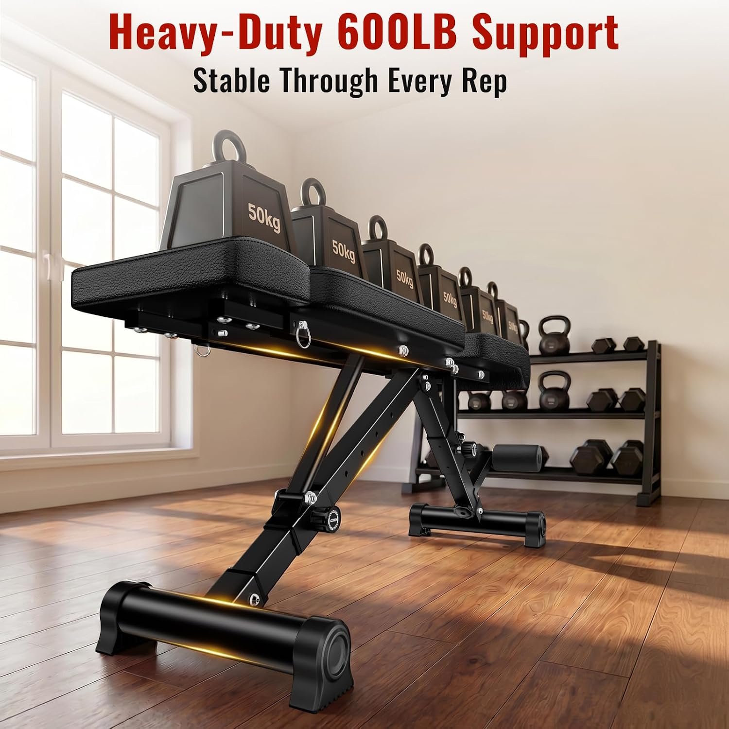 HEROGIFT Adjustable Weight Bench, 600 LB Capacity with Headrest - Image 2