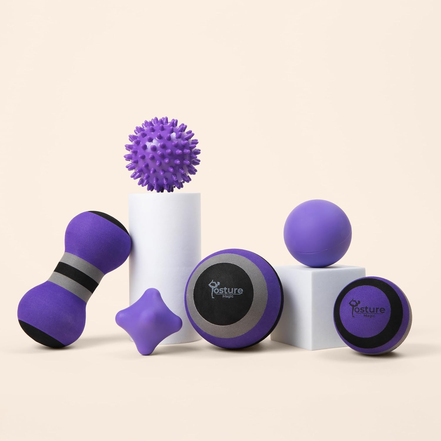 Posture Magic Massage Ball Kit for Myofascial Trigger Point Release & Deep Tissue Massage - Set of 6 - Large Foam/Small Foam/Lacrosse/Peanut/Spiky/Hand Exercise Ball (Purple) - Image 8