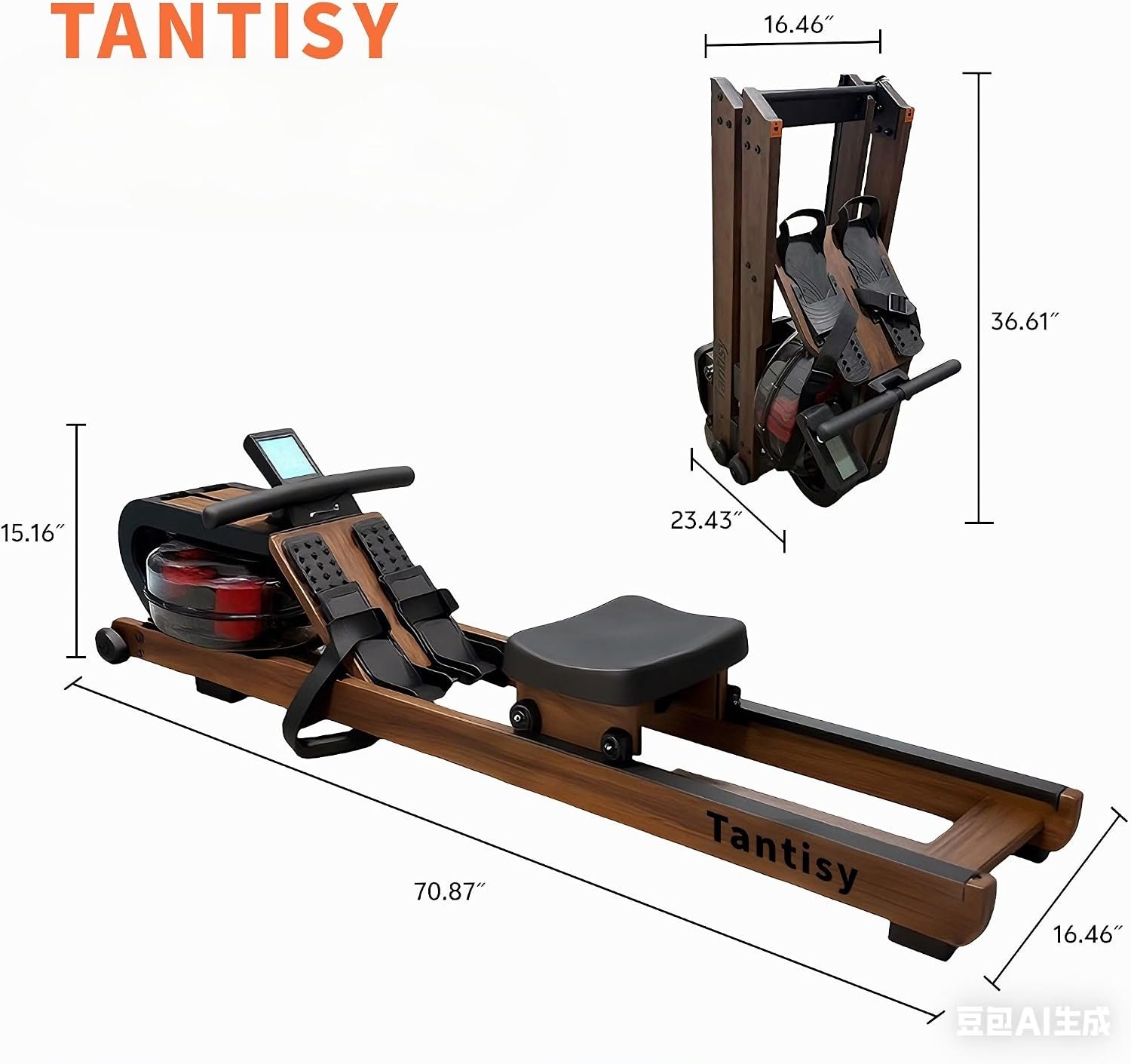Foldable Rowing Machines for Home with Adjustable Large Water Tank & Comfortable Seat for Real Experience Immersive Water Rower, APP Link,Joint 0 Impact 330LBS Weight Capacity; - Image 4