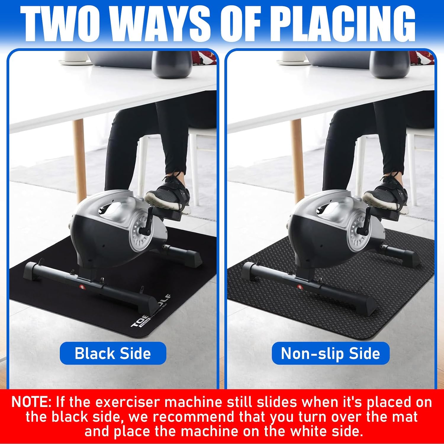 TOBWOLF Non-Slip Workout Mat for Ellipse Leg Exerciser, Ellipse Machine Mat, Exercise Mat for Under Desk Ellipticals, Suitable for Electric Seated Foot Pedal Exerciser, Stability & Floor Protection - Image 5