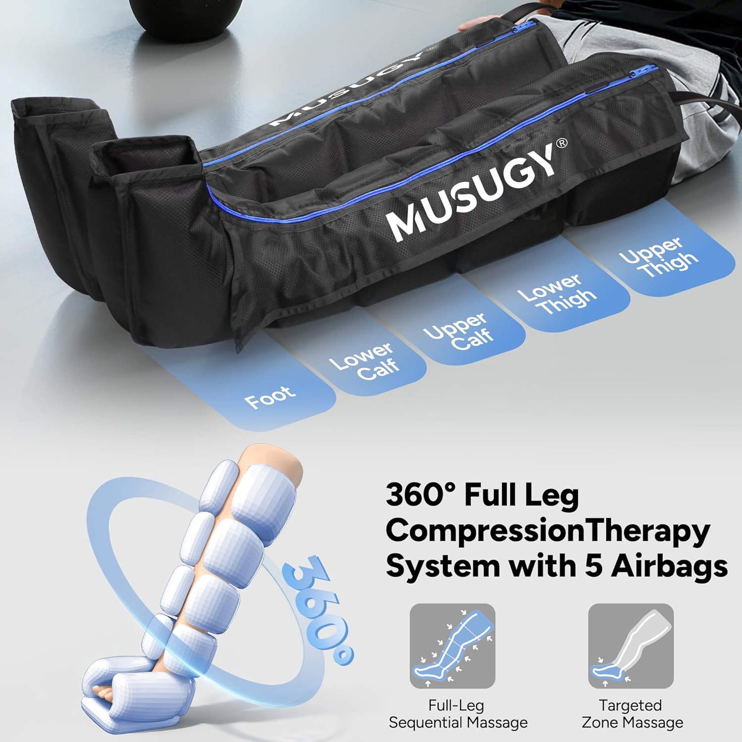 Sequential Leg Compression Massager for Circulation : Full Leg Air Compression Boots for Massage Therapy & Fatigue Relief - 9 Intensity, 6 Modes, 3 Timers for Athletes, Runners, Gym (Medium) - Image 5