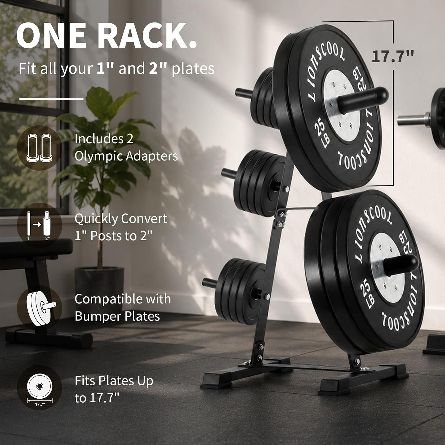 LIONSCOOL Weight Plate Tree Rack for 1" & 2" Weight Plates, Holds 500 lbs - Image 3