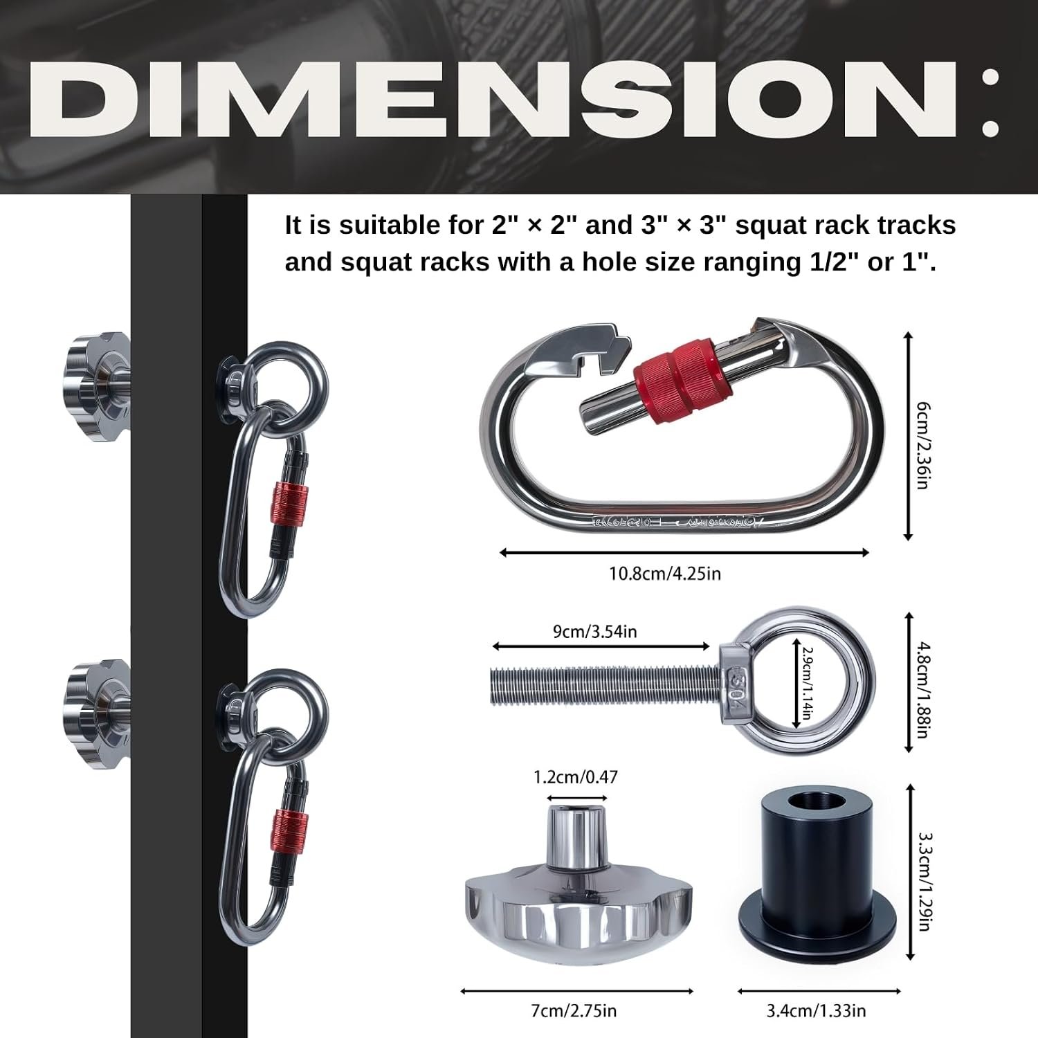 Squat Rack Attachments for Strength Training Equipment | Attachments for Power Cages & Squat Racks | Fits 2"x2" & 3"x3" Frames (1/2" & 1" Holes) | Ideal for Resistance Bands & TRX Training - Image 3