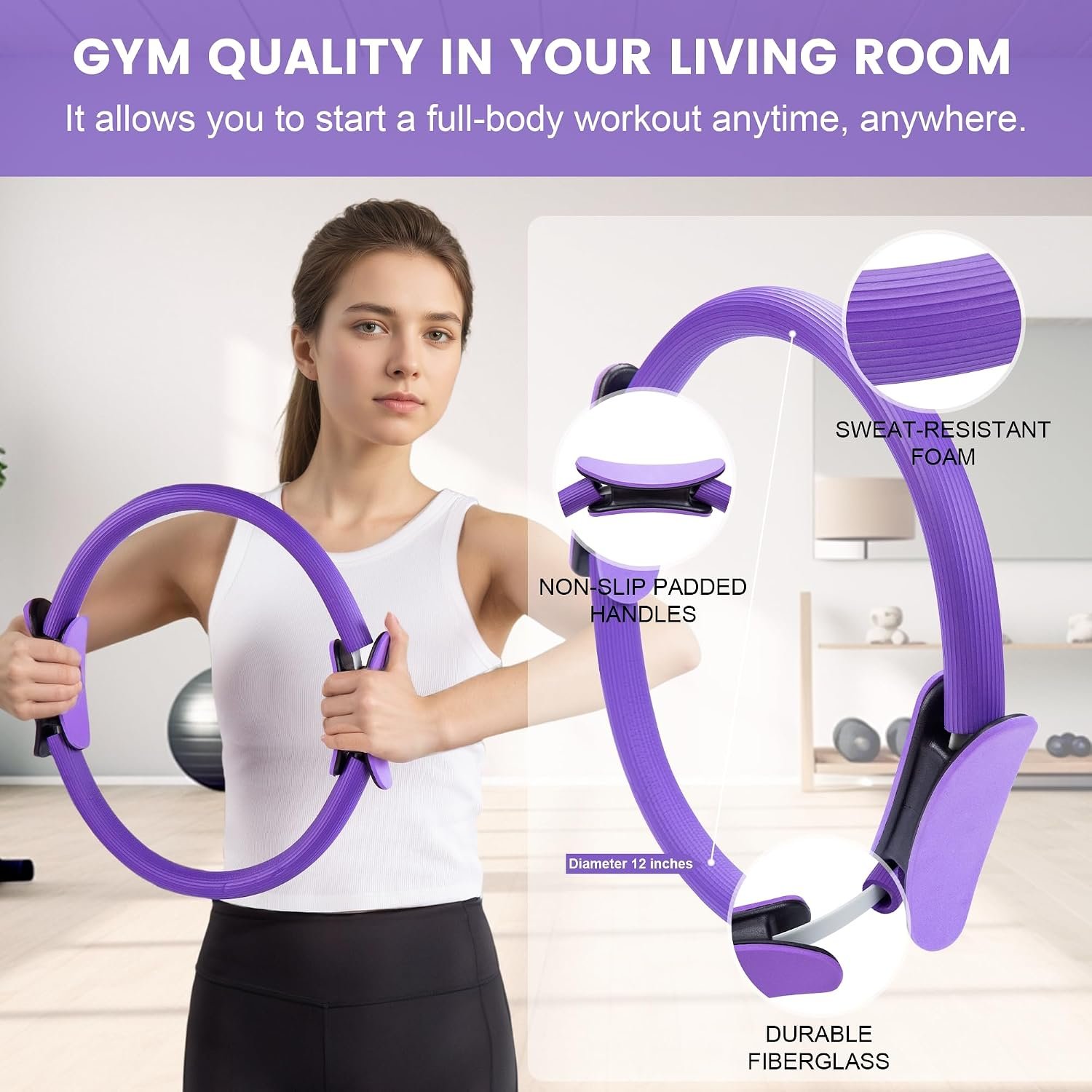 Pilates Ring Circle Fitness Set 17 pcs Equipment Accessories Workouts Includes Pilates Ball Magic Circle Yoga Ring Knee Pads and Resistance Bands for Women Set Gift for Women Weight Loss - Image 5
