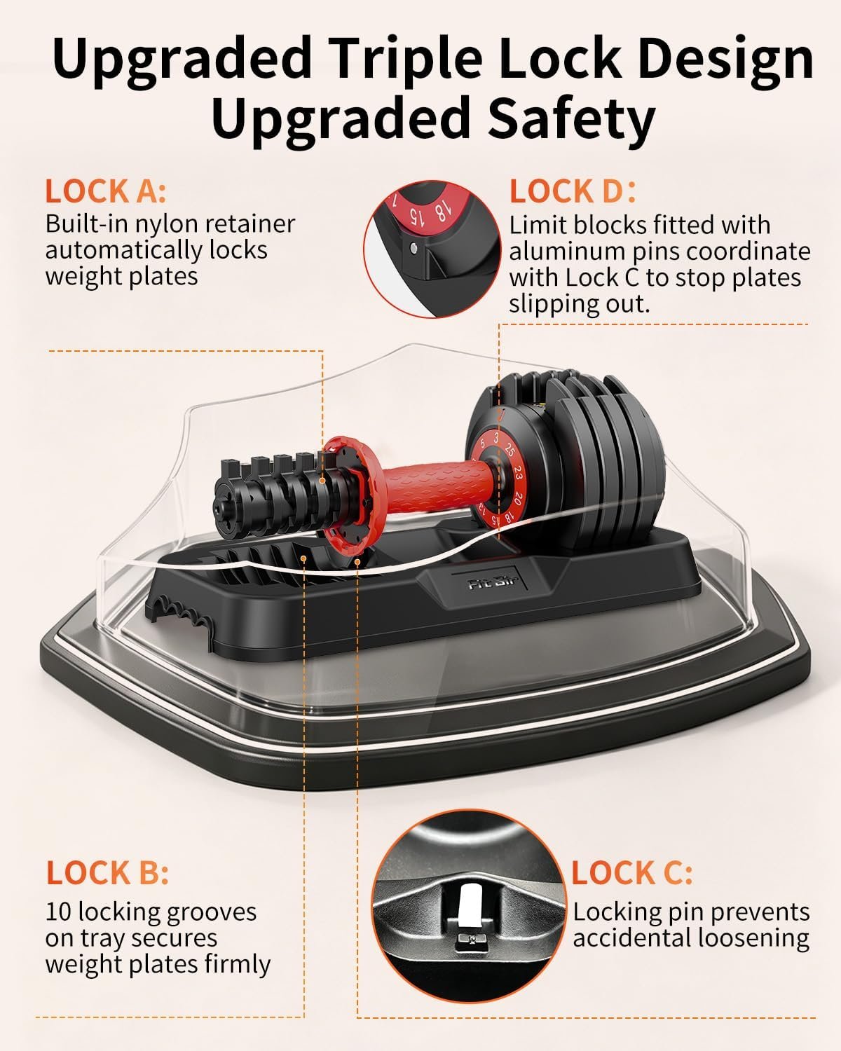 Adjustable Dumbbell Set, 10-in-1 25LB/50LB/90LB Ajustable Dumbbells with Safe Locking System, Enclosed Storage Tray, 1 Sec Fast Adjustment, Comfortable Non-Slip Textured Grip, Suitable for Home Gym Workouts Men and Women - Image 6