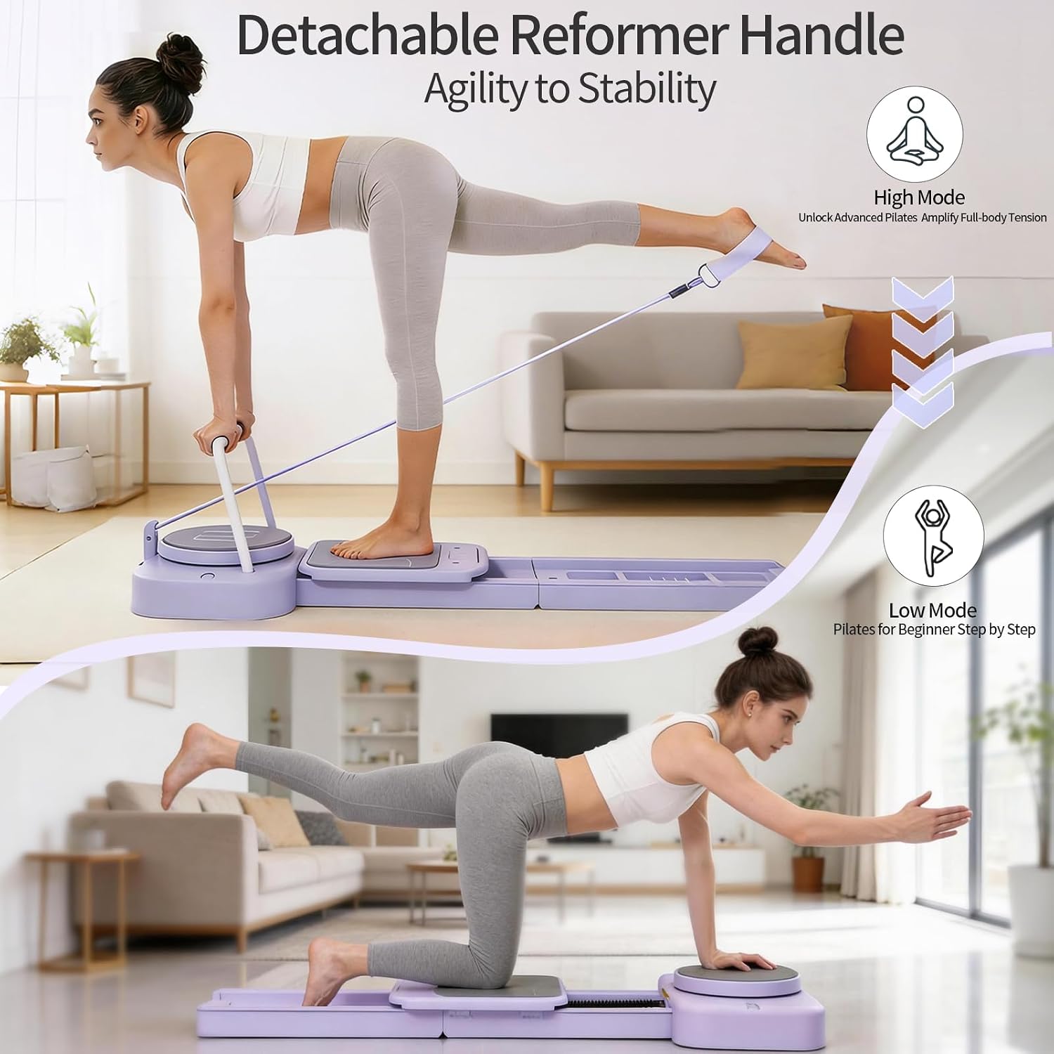Pilates Reformer Board with 3 Adjustable Resistance, 60'' Foldable & Portable Pilates Machine for Home Use, Tool-Free Assembly, Includes Storage Box and 3 Yoga Socks (Purple) - Image 4