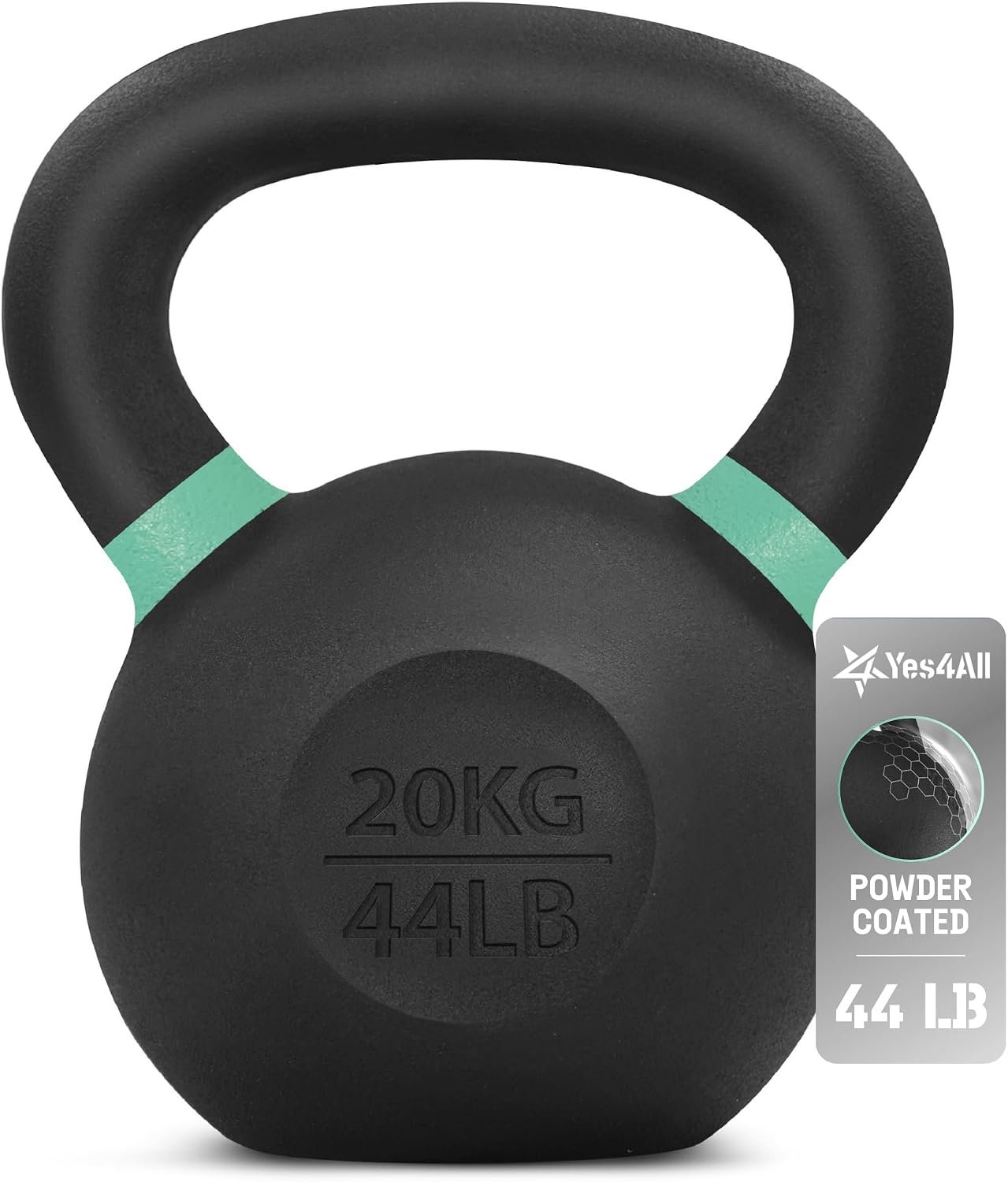 Yes4All Powder Coated Kettlebell, 9–88 lb Cast Iron Weights