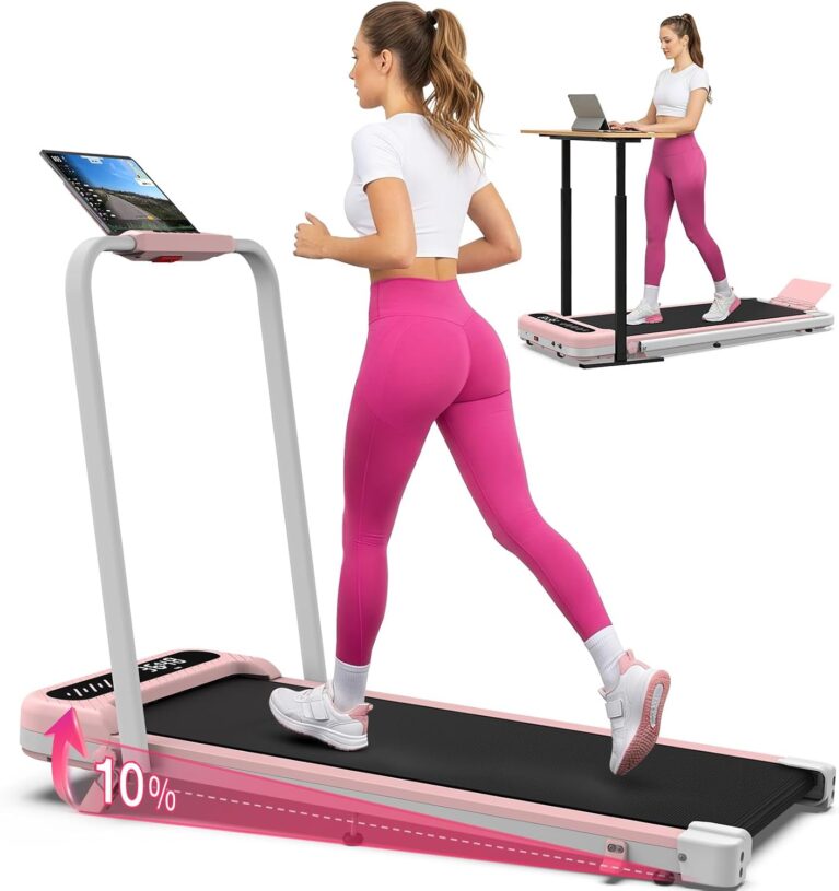 WELLFIT Pink Walking Pad with 10% Incline and Handle Bar, 350+ Lbs Capacity
