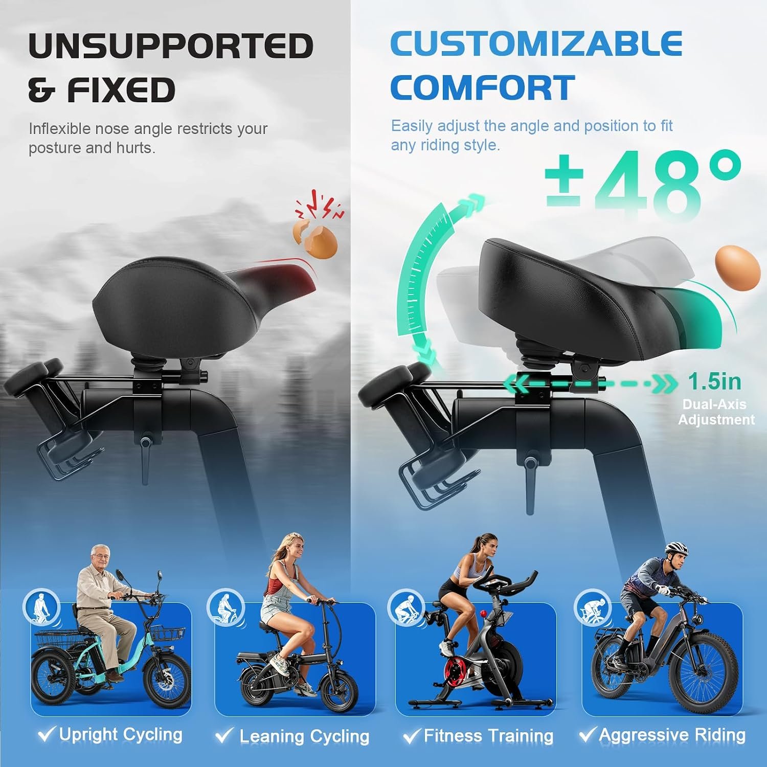 Bicycle Seat, Bike Seat for Women Men Extra Comfort Wide, Oversized Comfortable Seats Saddle for Peloton Bikes, Fit for Exercise Bikes, Electric Bikes, Mountain Bikes, Cruiser Bikes - Image 6