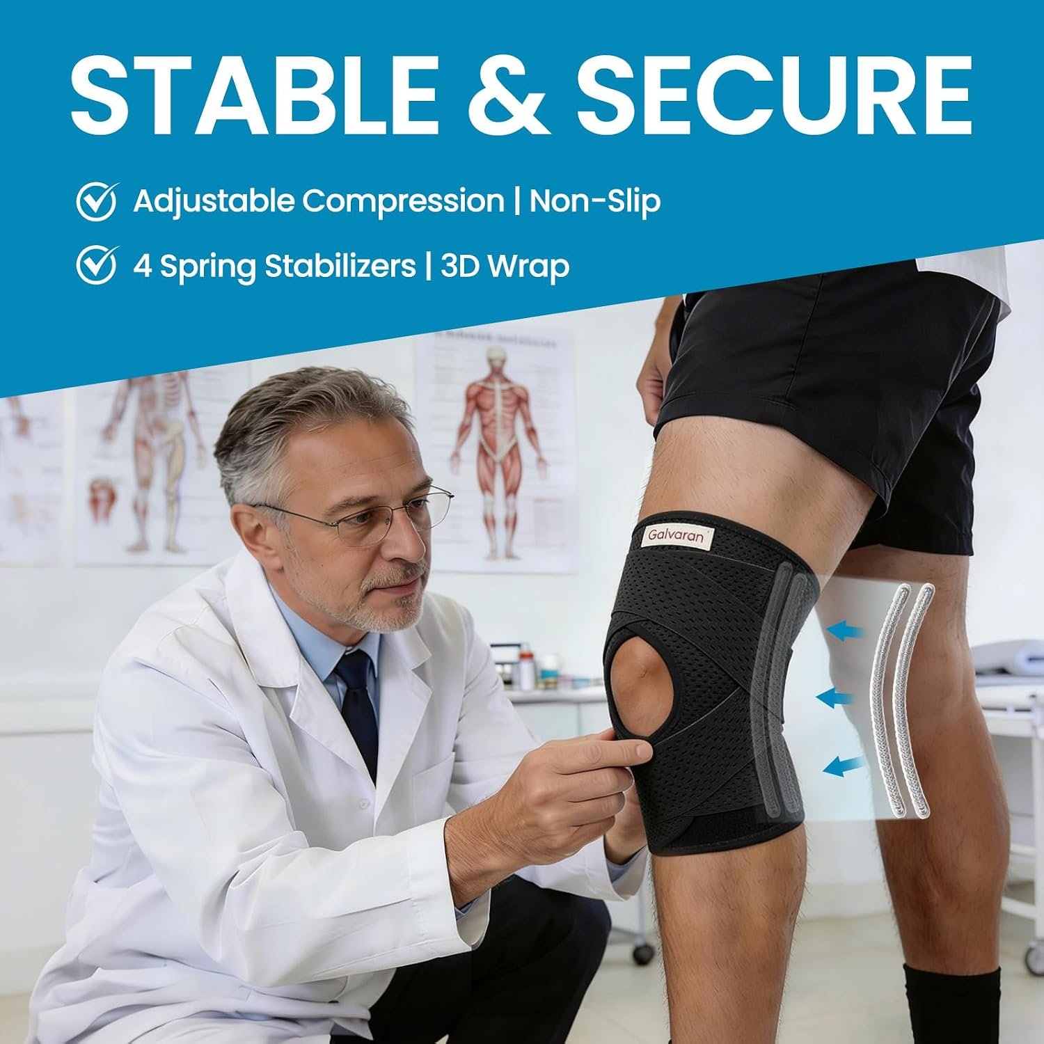 Galvaran Knee Brace with Side Stabilizers for Meniscal Tear Knee Pain ACL MCL Arthritis Injuries Recovery, Breathable Adjustable Knee Support for Men and Women - Image 3