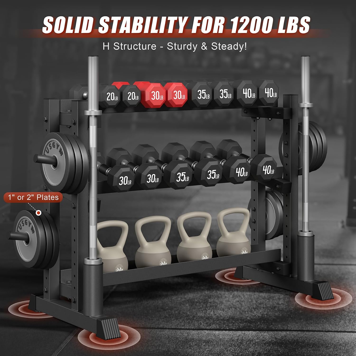 Jusgym Dumbbell Rack Stand Only, 3 Tier Adjustable Height & Angle 1200LBS - Image 2