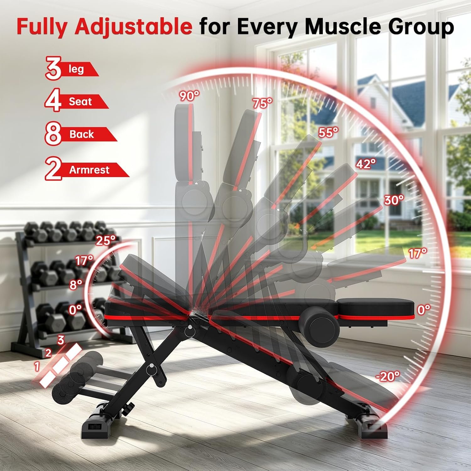 Adjustable Weight Bench for Home Gym, 98% Pre-Assembled Foldable Bench - Image 2