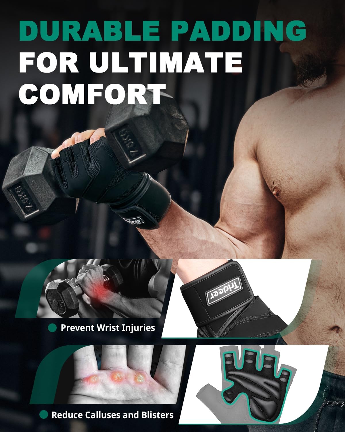 Trideer Weight Lifting Gloves for Men, Workout Gloves with Wrist Support - Image 3