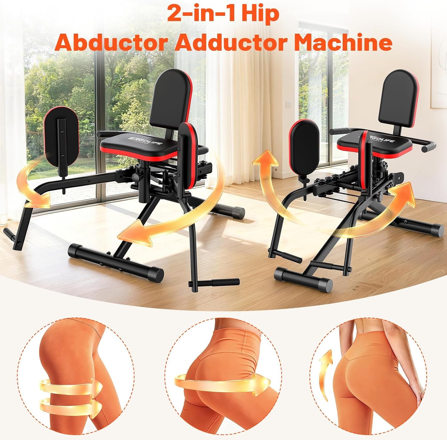 ERGOLIFE 2-in-1 Hip Abductor Adductor Machine, Thigh Workout Equipment - Image 2