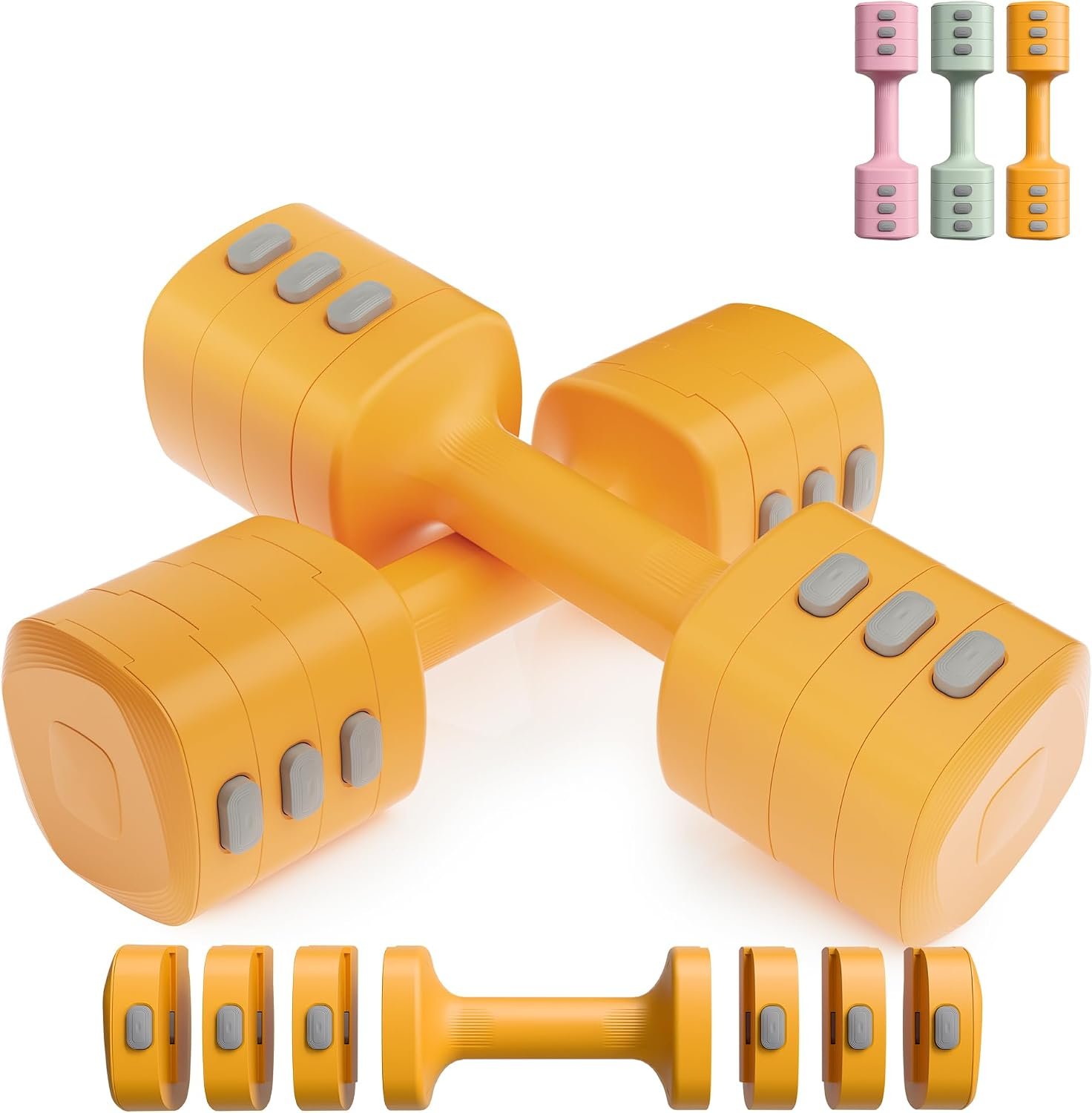RYGEO Adjustable Dumbbell Set 22lb/44lb/66lb/80lbs Free Weights and Connector, Convert to Barbell, Kettlebells, All Floor Friendly Soft-shell Dumbbells, Home Gym Fitness for Men Women