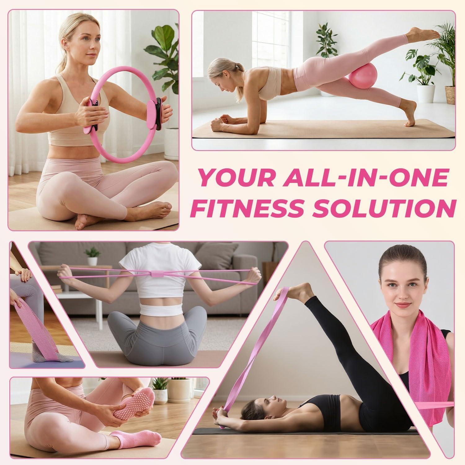 Pilates Kit for Home Workout, All-in-One Yoga Pilates Equipment with 14.5" Pilate Ring and Small Exercise Ball Set, Pilates Essentials for Women at Home - Image 2
