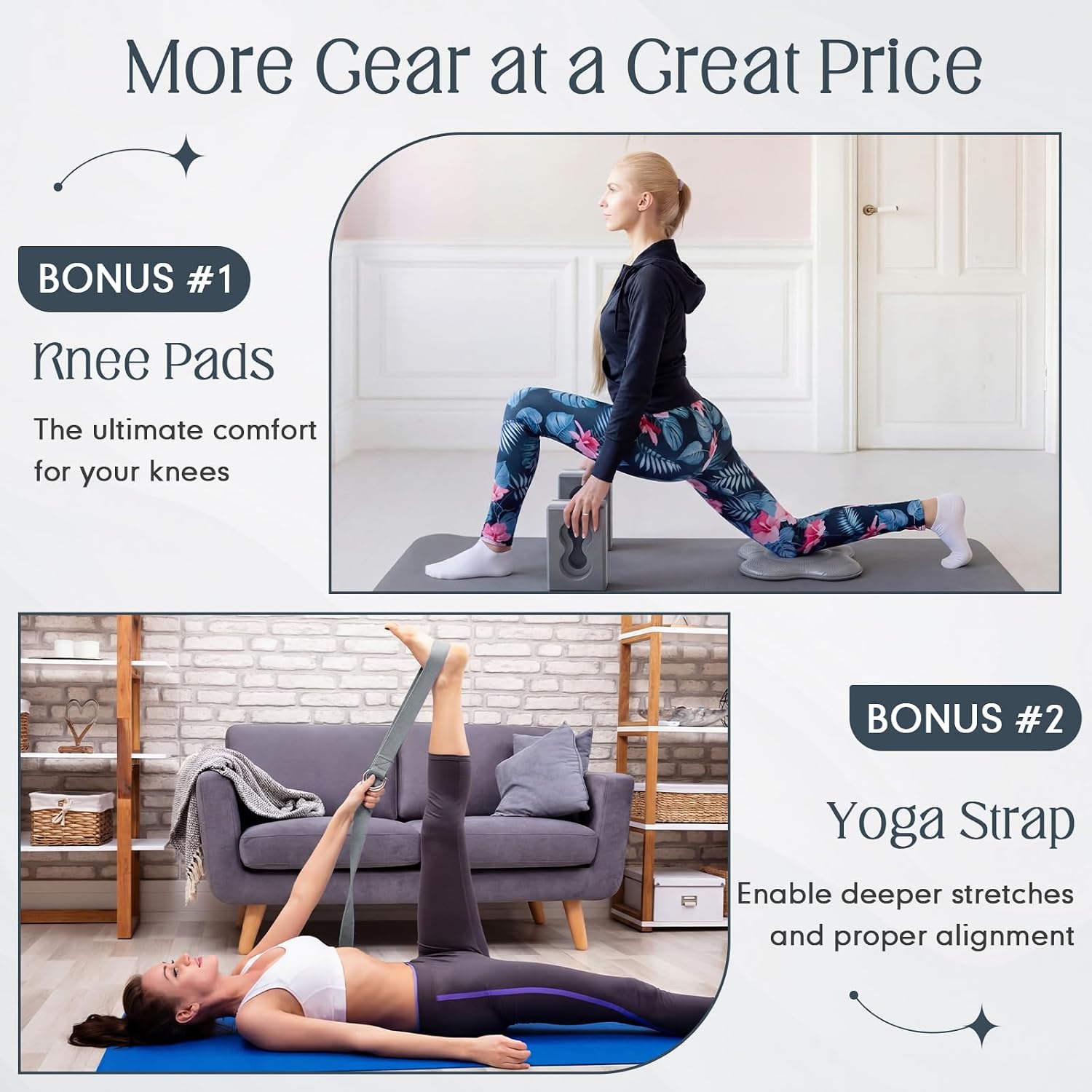 Yoga Blocks 2 Pack for Wrist Relief,Yoga Block with Knee Pads Strap - Image 5
