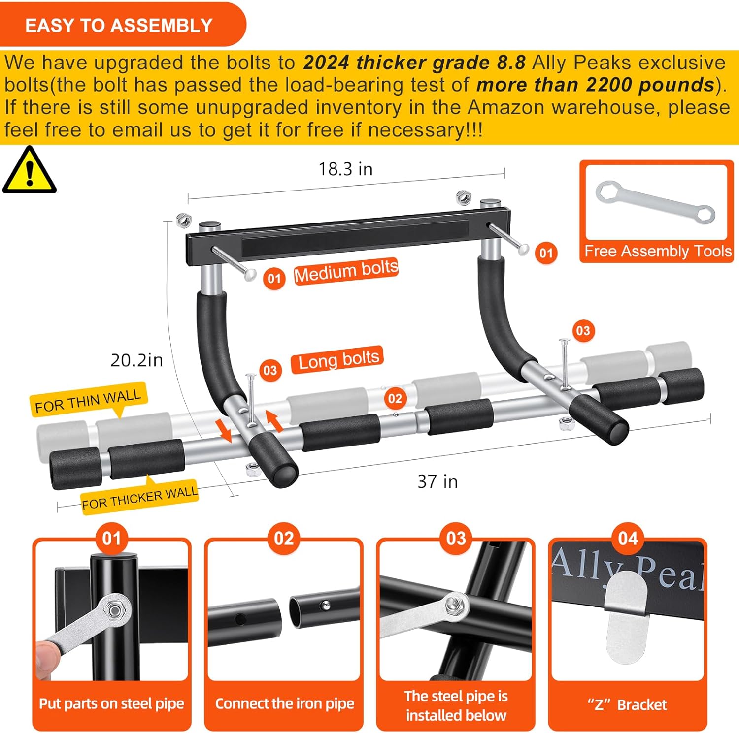 Ally Peaks Pull Up Bar for Doorway | Thickened Steel Max Limit 440 lbs Upper Body Fitness Workout Bar| Multi-Grip Strength for Doorway | Indoor Chin-Up Bar Fitness Trainer for Home Gym Portable - Image 7