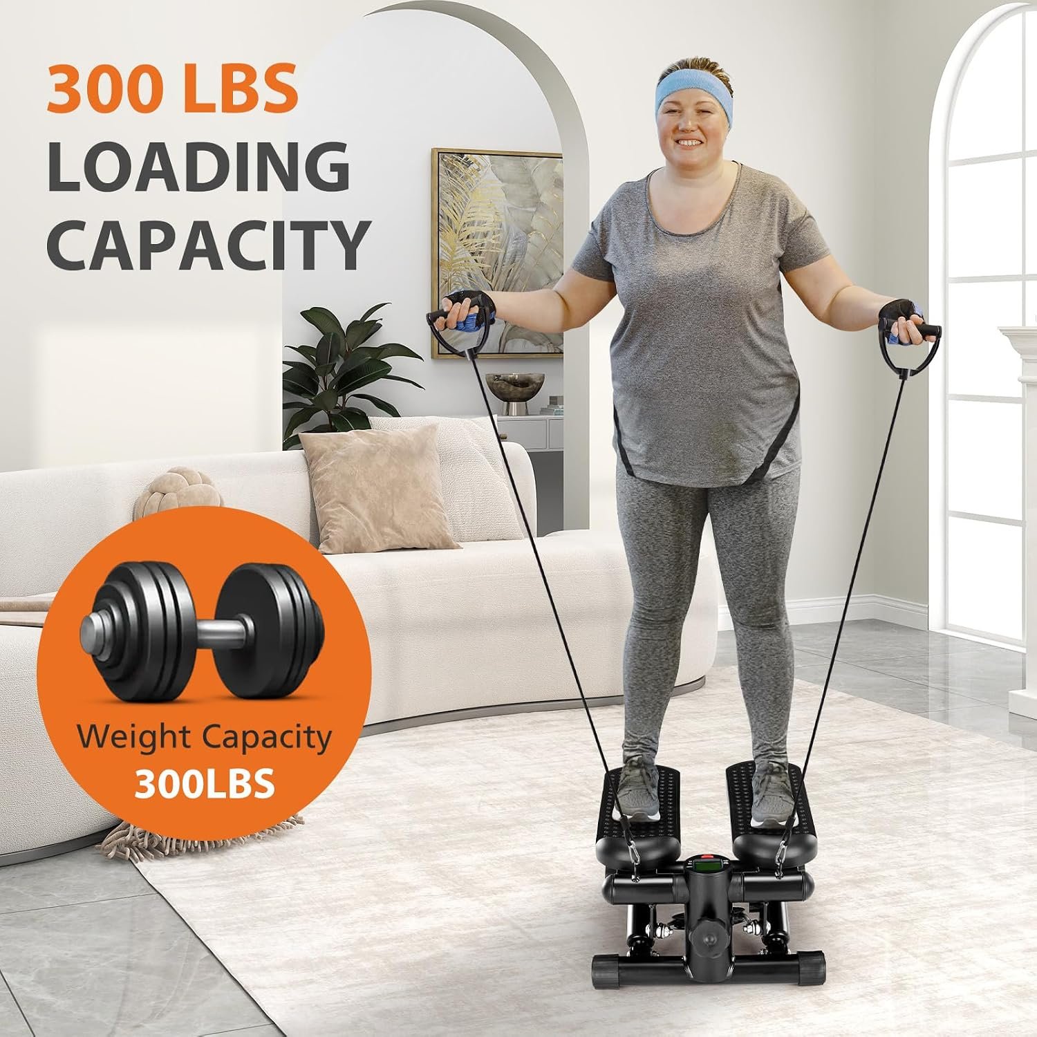 Sweetcrispy Mini Stair Steppers with Resistance Bands for Exercise at Home, Portable Exercise Twist Stepper Machine for Full Body Workout, 300LBS Capacity - Image 3