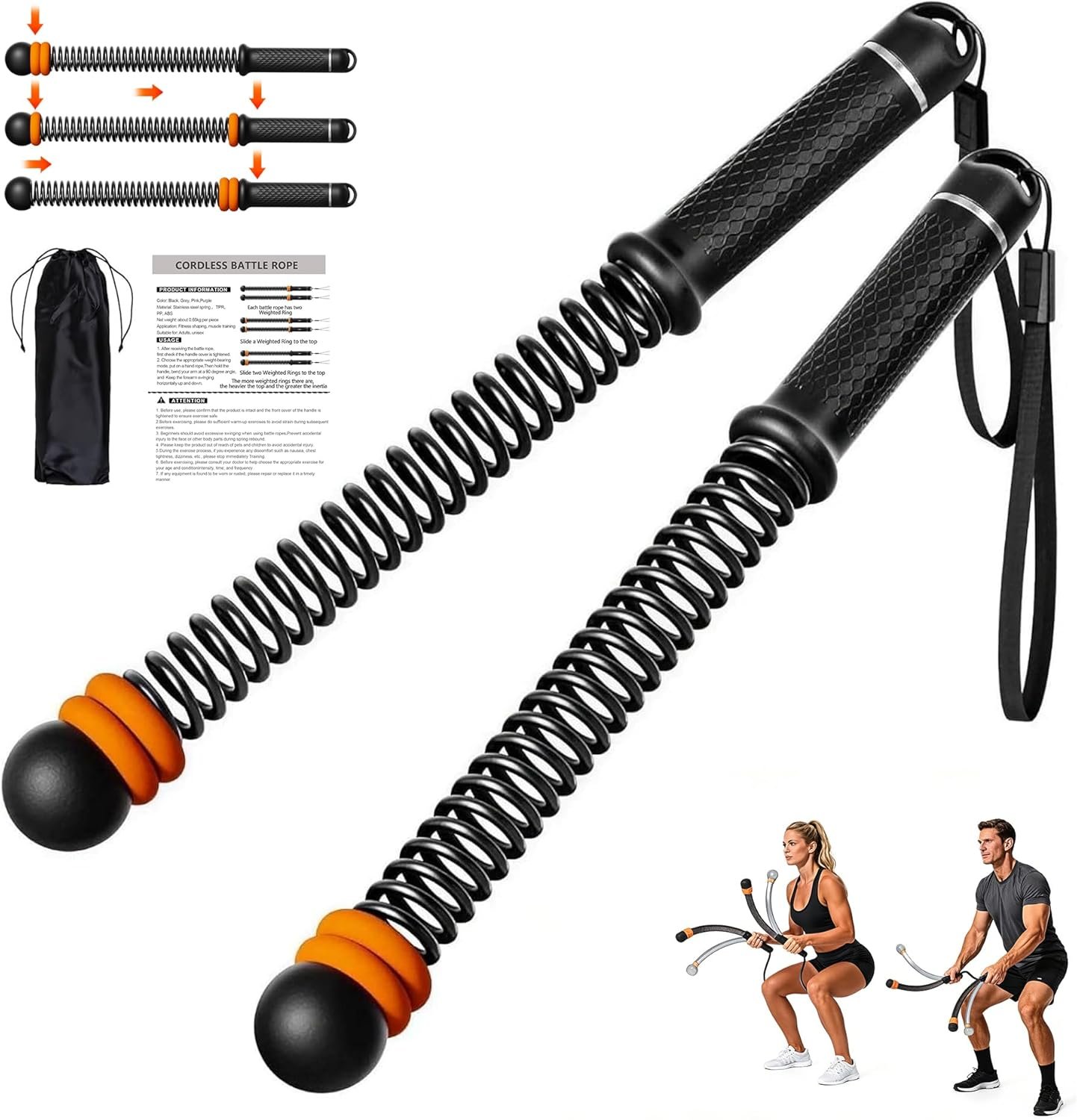 Adjustable Ropeless Battle Ropes, P...