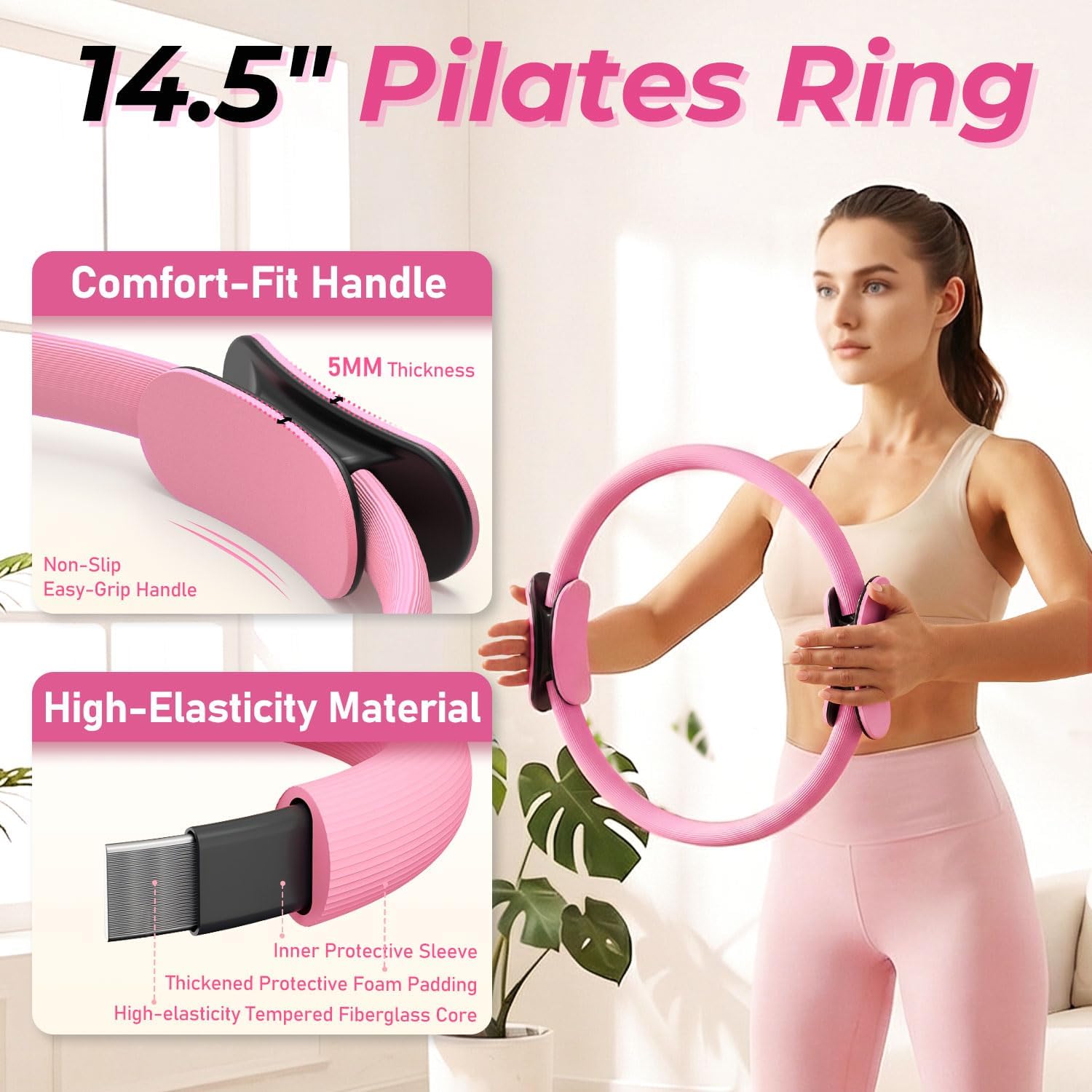Pilates Kit for Home Workout, All-in-One Yoga Pilates Equipment with 14.5" Pilate Ring and Small Exercise Ball Set, Pilates Essentials for Women at Home - Image 3