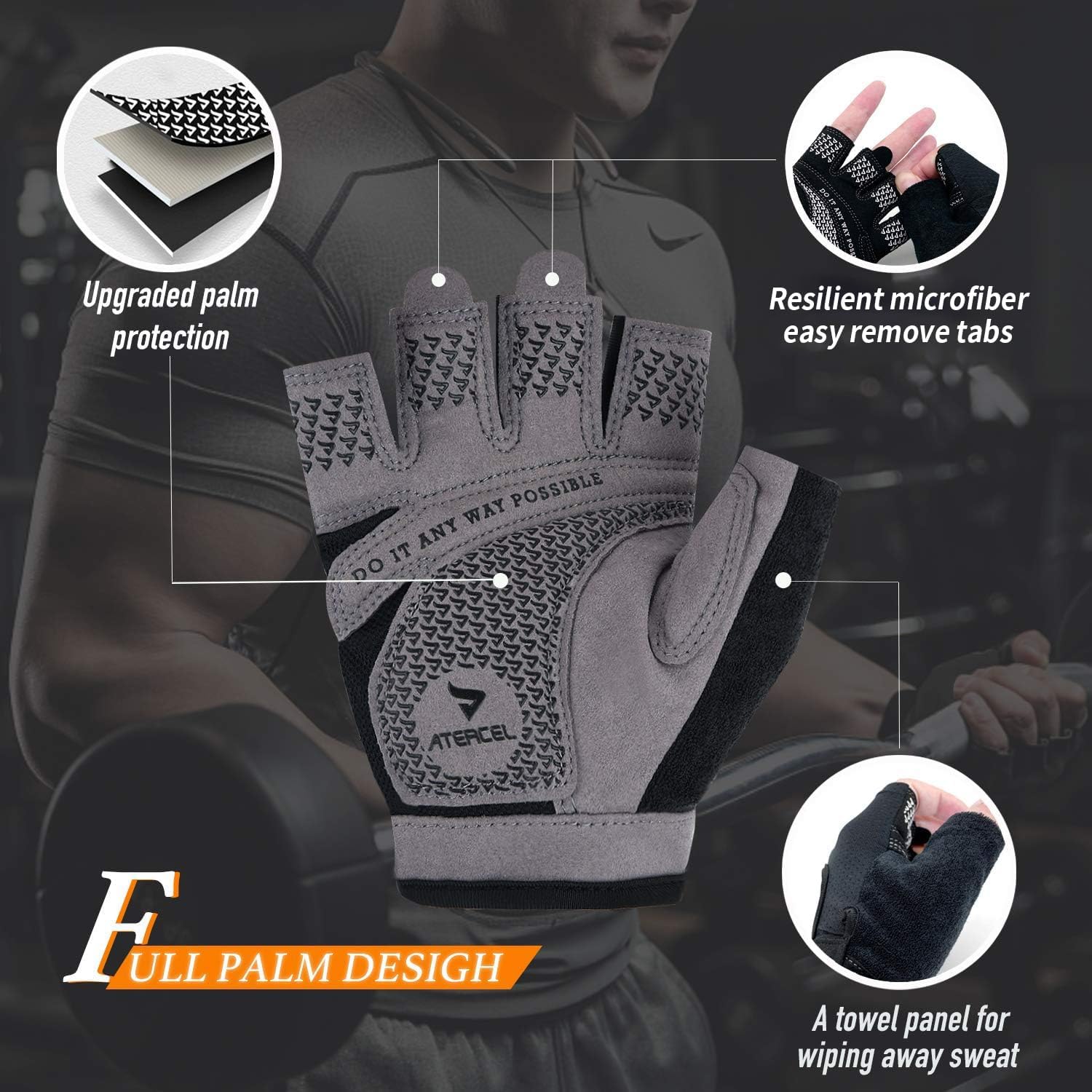 ATERCEL Weight Lifting Gloves Full Palm Protection, Workout Gloves for Gym, Cycling, Exercise, Breathable, Super Lightweight for Mens and Women - Image 4