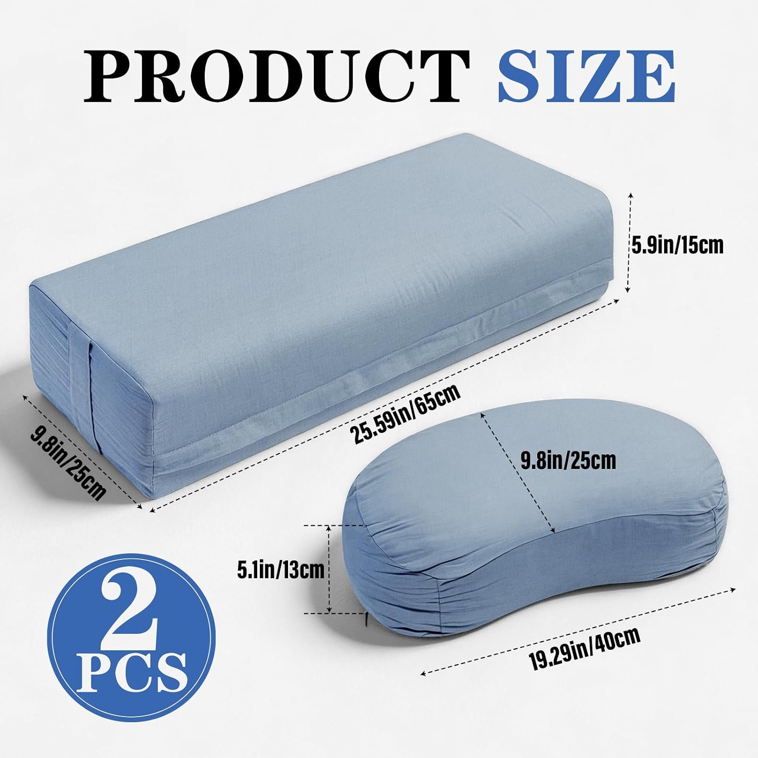 2 PCS Yoga Bolster Pillow, Rectangular Yoga Bolster Meditation Cushion with Removable Cover, The Head Pillows for Various Yoga Poses - Image 2