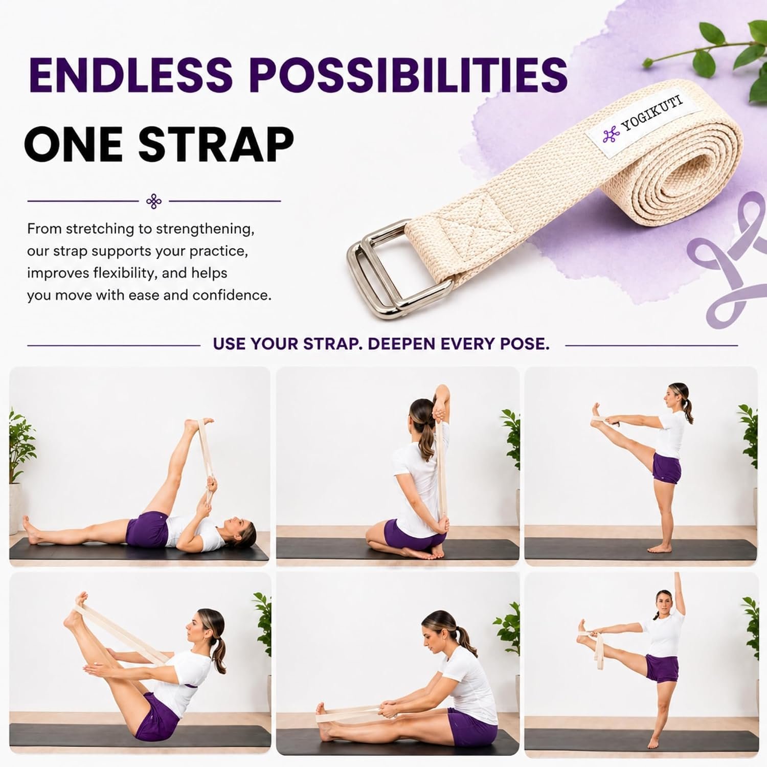 Yogikuti Premium Cotton Yoga Strap | Adjustable Yoga Belt for Stretching, Flexibility, Balance & Alignment | Yoga Accessories for Beginners, Pilates, Meditation, Exercise, Fitness & Physical Therapy - Image 7