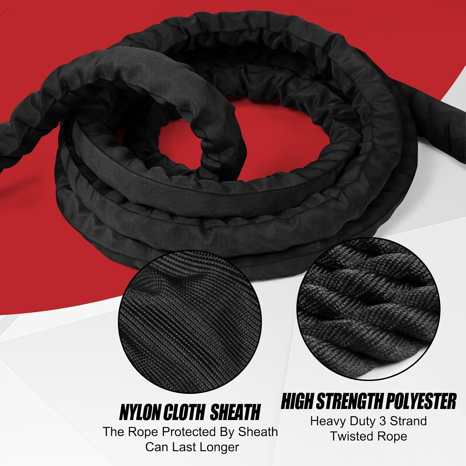 Just.smile Fitness Battle Rope, 30ft Length, 1.5"" Diameter, Battle Rope with Cloth Sleeve-Heavy Ropes for Home Gym and Workout,Power Rope for Fitness, Black Green Blue, JS010001-Z - Image 3