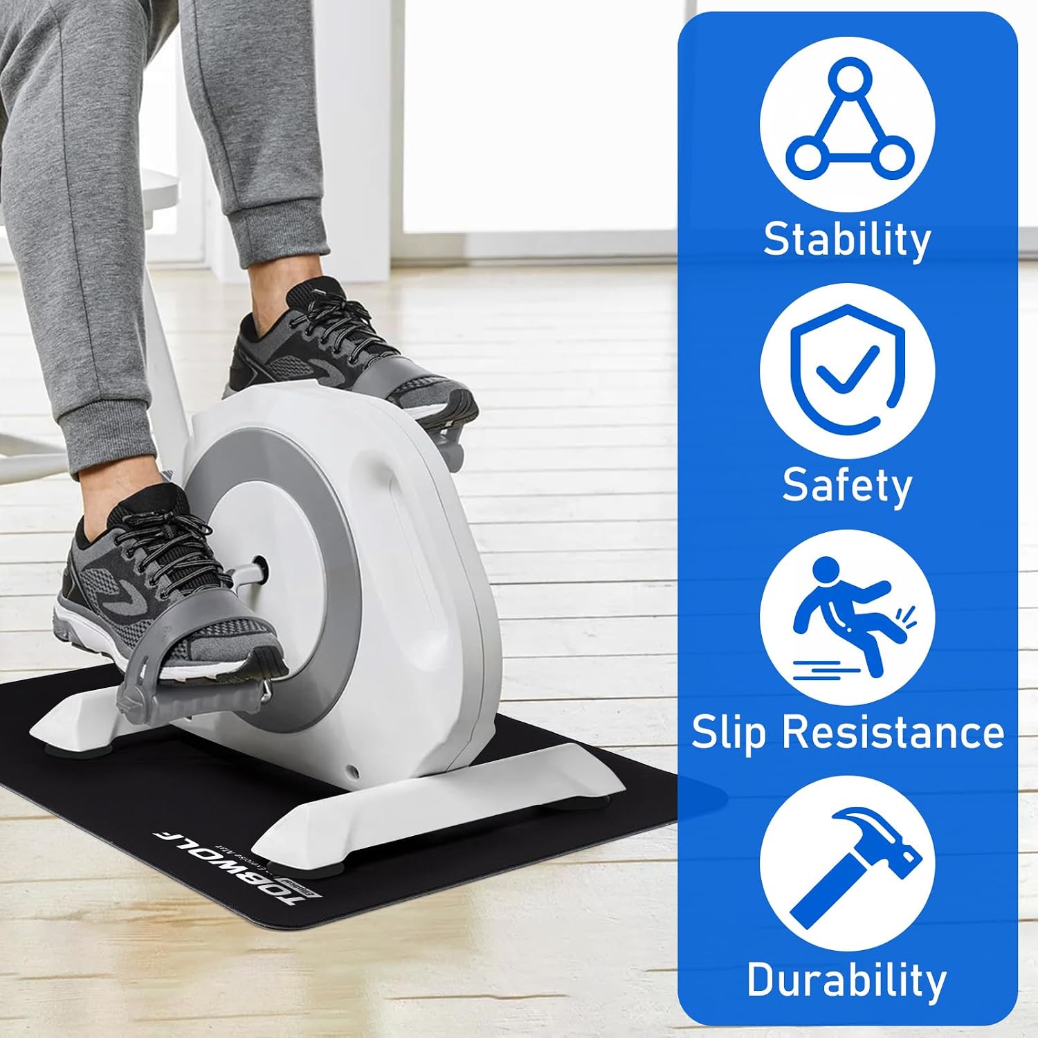 TOBWOLF Non-Slip Workout Mat for Ellipse Leg Exerciser, Ellipse Machine Mat, Exercise Mat for Under Desk Ellipticals, Suitable for Electric Seated Foot Pedal Exerciser, Stability & Floor Protection - Image 7