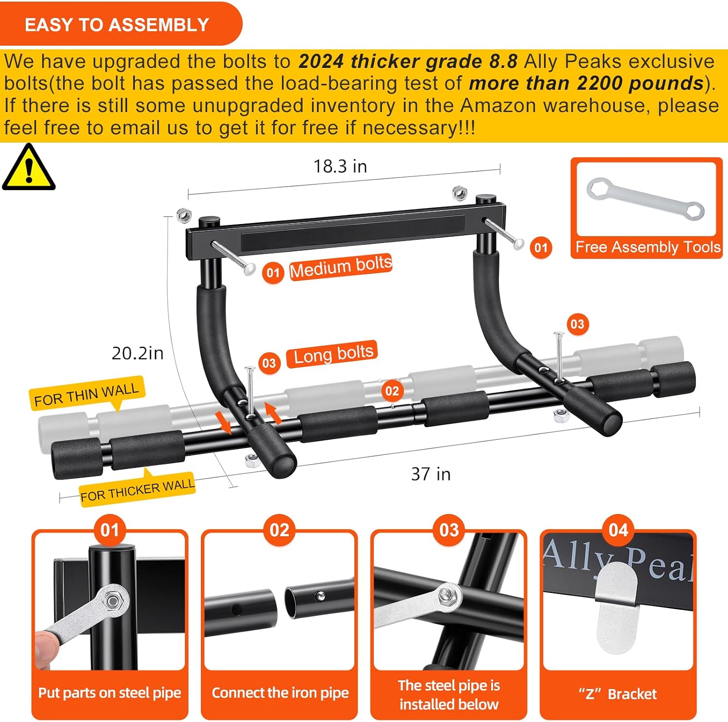 Ally Peaks Pull Up Bar for Doorway | Thickened Steel Max Limit 440 lbs Upper Body Fitness Workout Bar| Multi-Grip Strength for Doorway | Indoor Chin-Up Bar Fitness Trainer for Home Gym Portable - Image 7