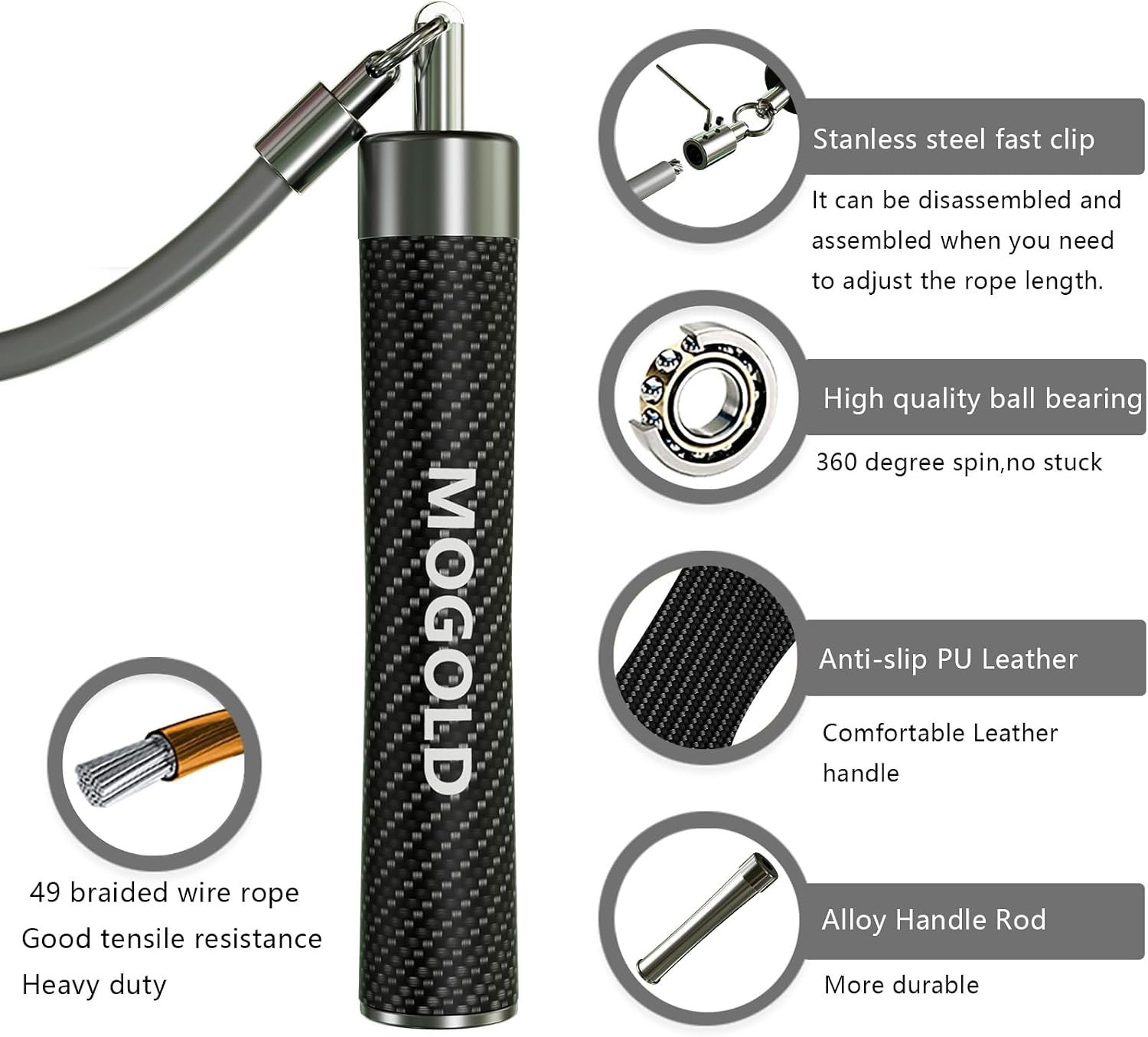 Weighted Jump Rope, 1LB - 3 Pre-Sized Lengths (M/L/XL) for Perfect Fit, No Adjustment Needed! Ergonomic Faux Leather Handle for HIIT, Strength, Cardio & Fat Burn - Image 3