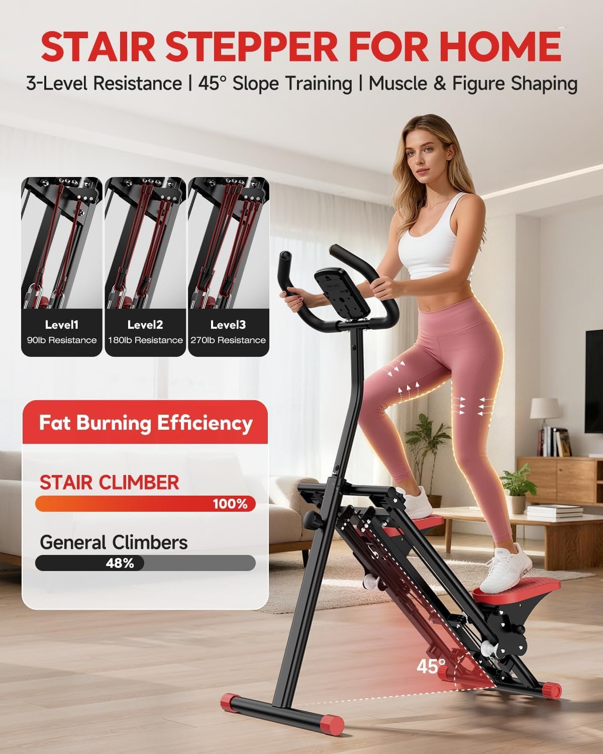 Stair Stepper for Home, 3-Level Resistance with Non-Slip Pedals & LCD - Image 2