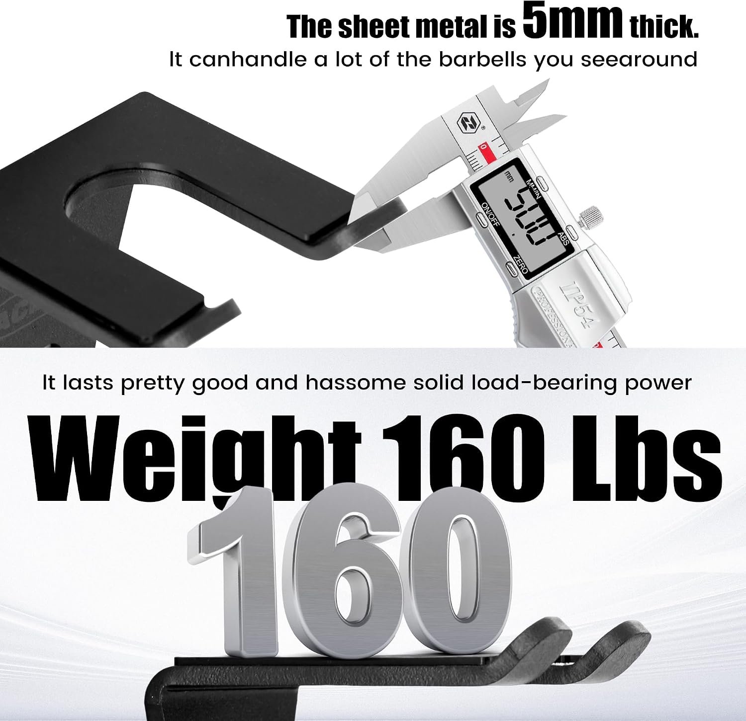 Olympic Barbell Wall Mount Holder - 5mm Steel Storage Rack for 35mm Bars, 160lb Capacity - Heavy Duty Hanger with Rubber Pads, Fits Home Gym & Garage Organization - Image 2