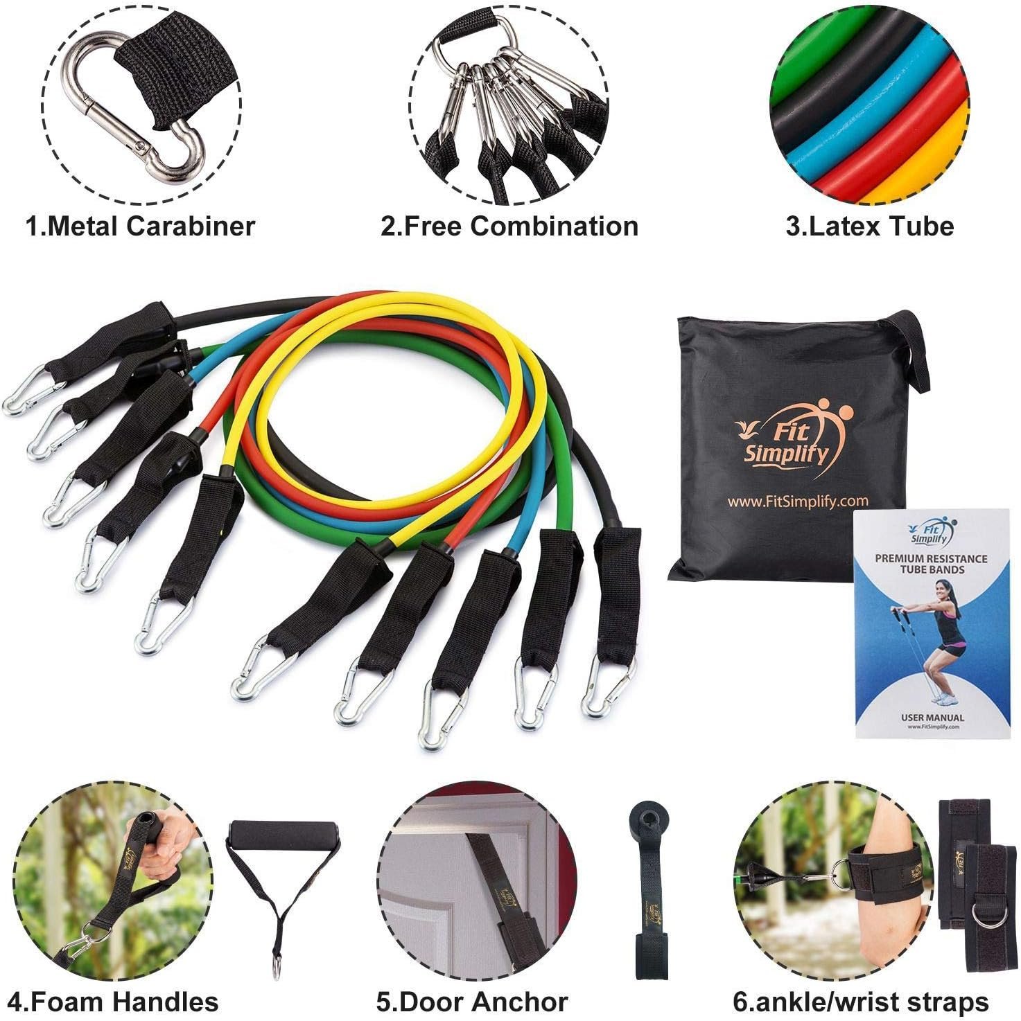 Fit Simplify Resistance Tube Bands 12 Piece Set with Instruction Booklet - Image 2