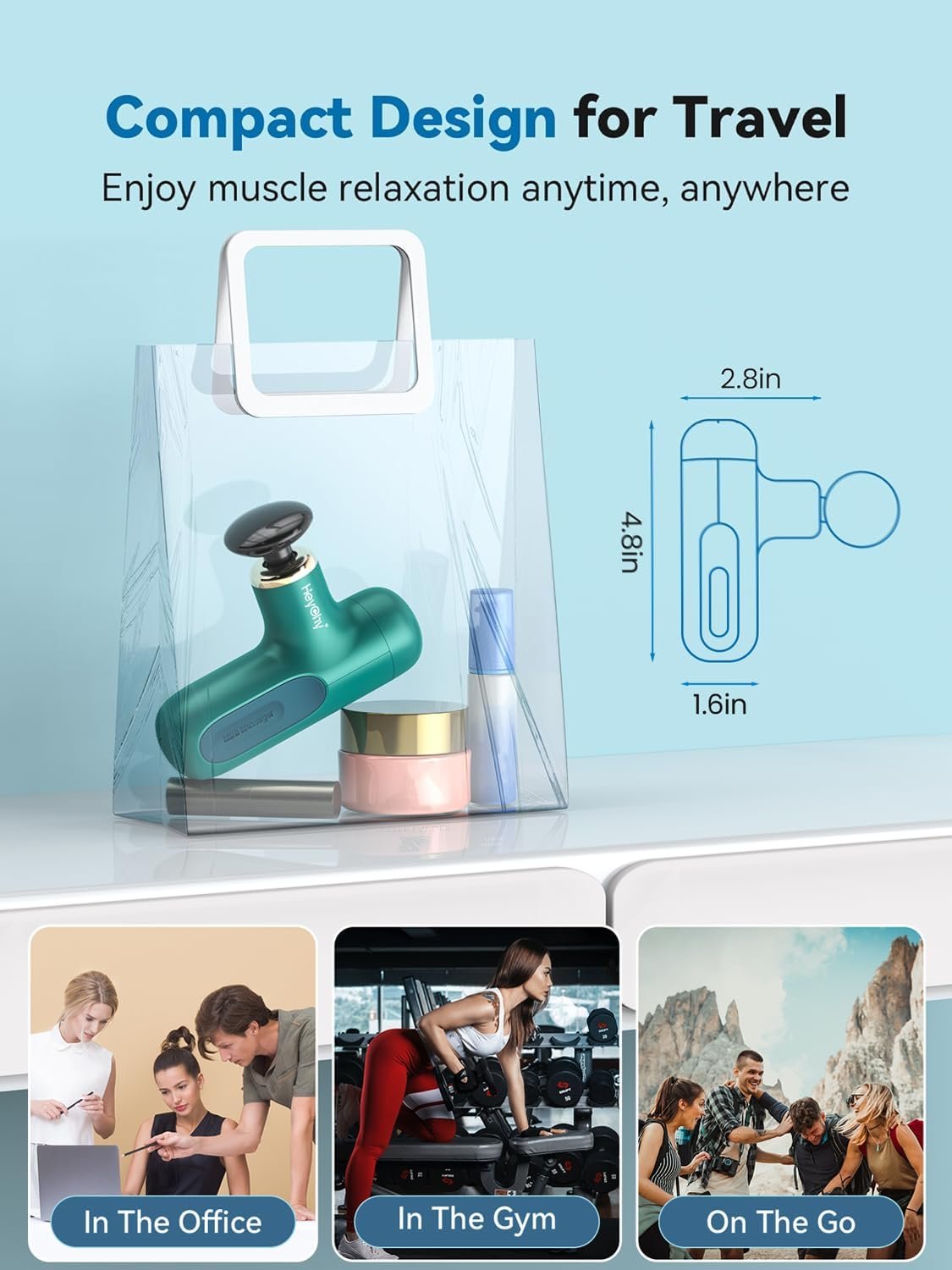 HEYCHY Super Mini Massage Gun, Percussion Deep Tissues Muscle Massager, Compact Sports Travel Massage Gun, Portable Handheld Massager for Home, Gym, Office, Outdoors - Image 5