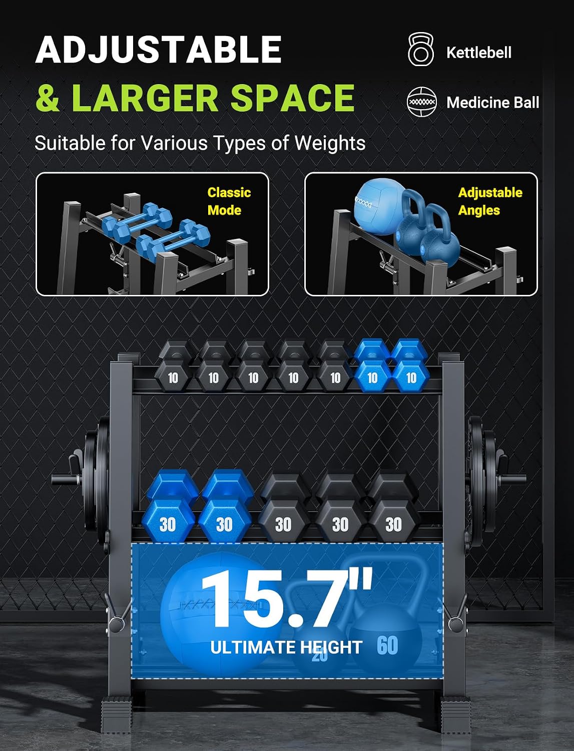 YOLEO Dumbbell Rack - 3 Tier & 5 Tier Compact Weight Rack for Dumbbell, Kettlebell, Barbell, Heavy Duty Weight Storage Organizer, Space-Saving Dumbbell Storage Stand Holder for Home Gym - 1100LBS Capacity (Rack Only) (MAX, Rectangular Frame) - Image 4