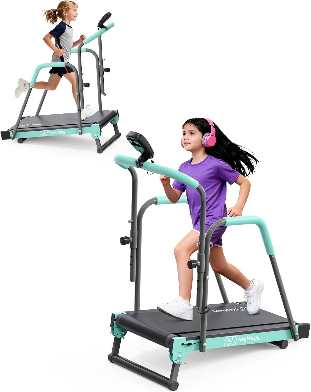 Kids Treadmill, Treadmill for Kids Manual with Handle Bar Up to 165Lbs Capacity, Upgraded Kids Exercise Equipment with 2 Adjustable Incline Mode & 4 Level Upright Height