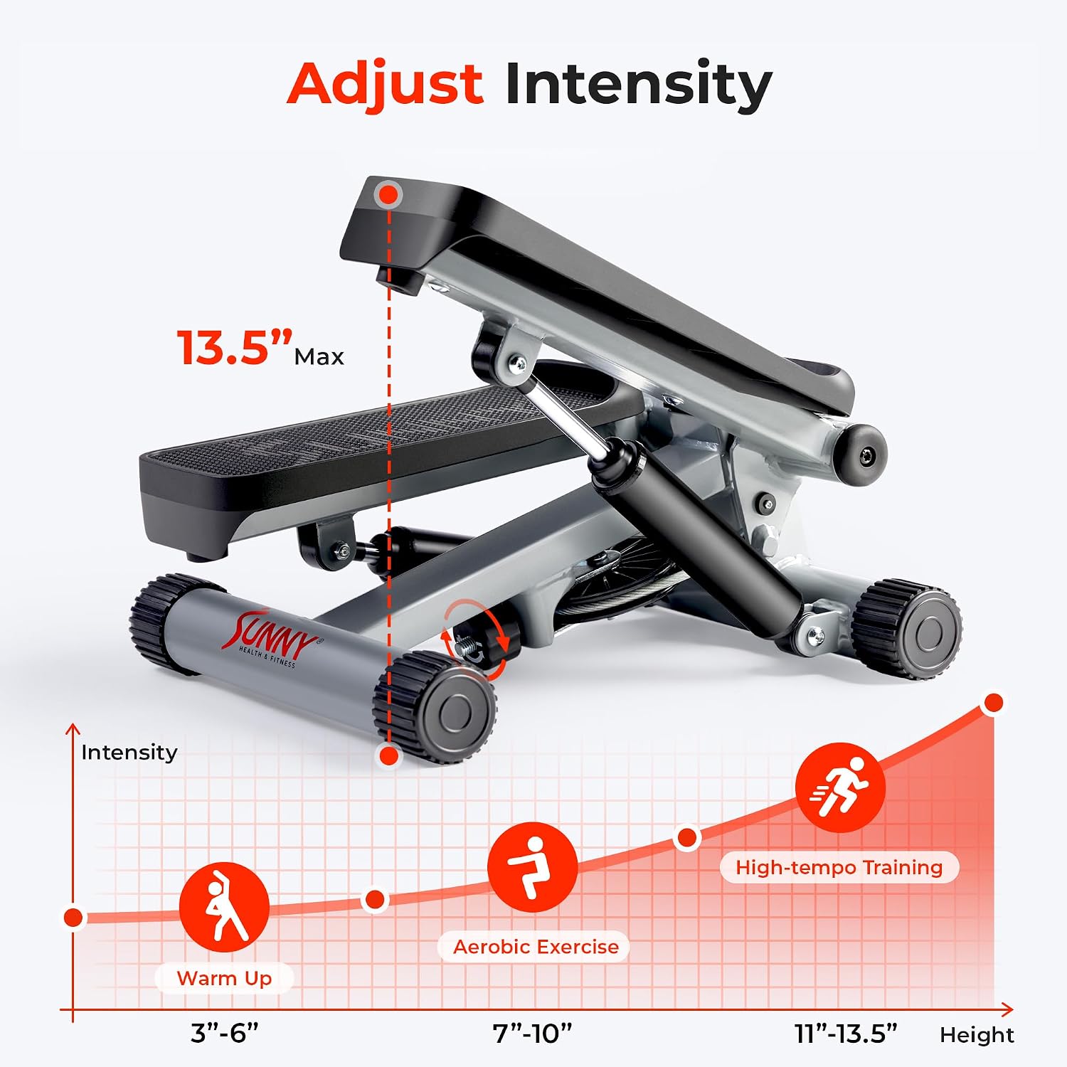Sunny Health & Fitness Mini Stair Stepper w/Resistance Bands for Home Gym - Image 3