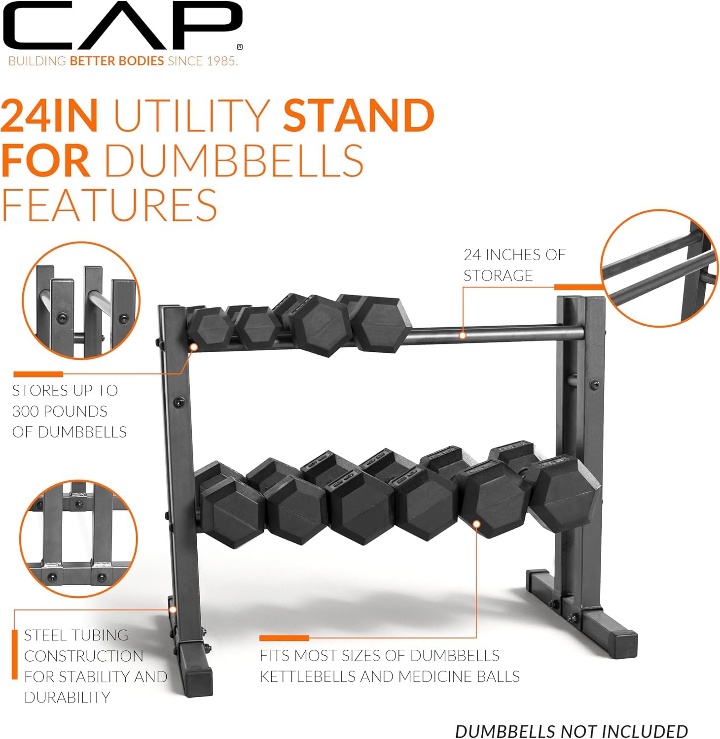 CAP Barbell 24" Dumbbell and Kettlebell Rack – Compact Weight Storage for Home Gym, Holds Dumbbells, Kettlebells & Medicine Balls - Image 3