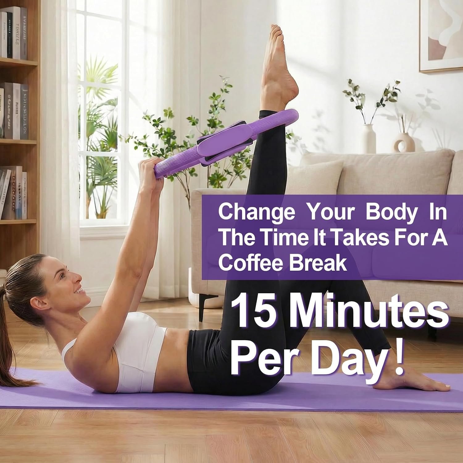 Home Pilates Ring and Ball Set for Women with 5 Resistance Bands 13 inch Magic Circle Workout Starter Kit for Beginners Full Body Toning 15 Min Daily Routine - Image 4