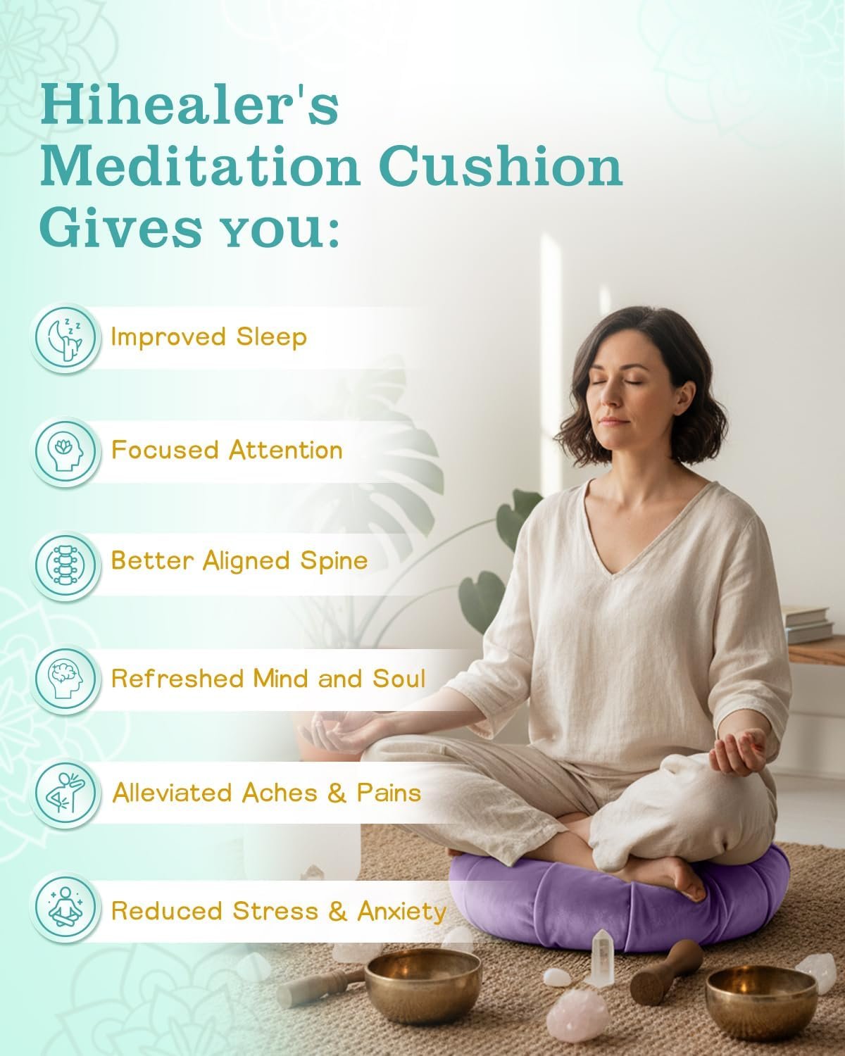 Hihealer Premium Crescent Meditation Cushion, Buckwheat Yoga Bolster Pillow - Image 5
