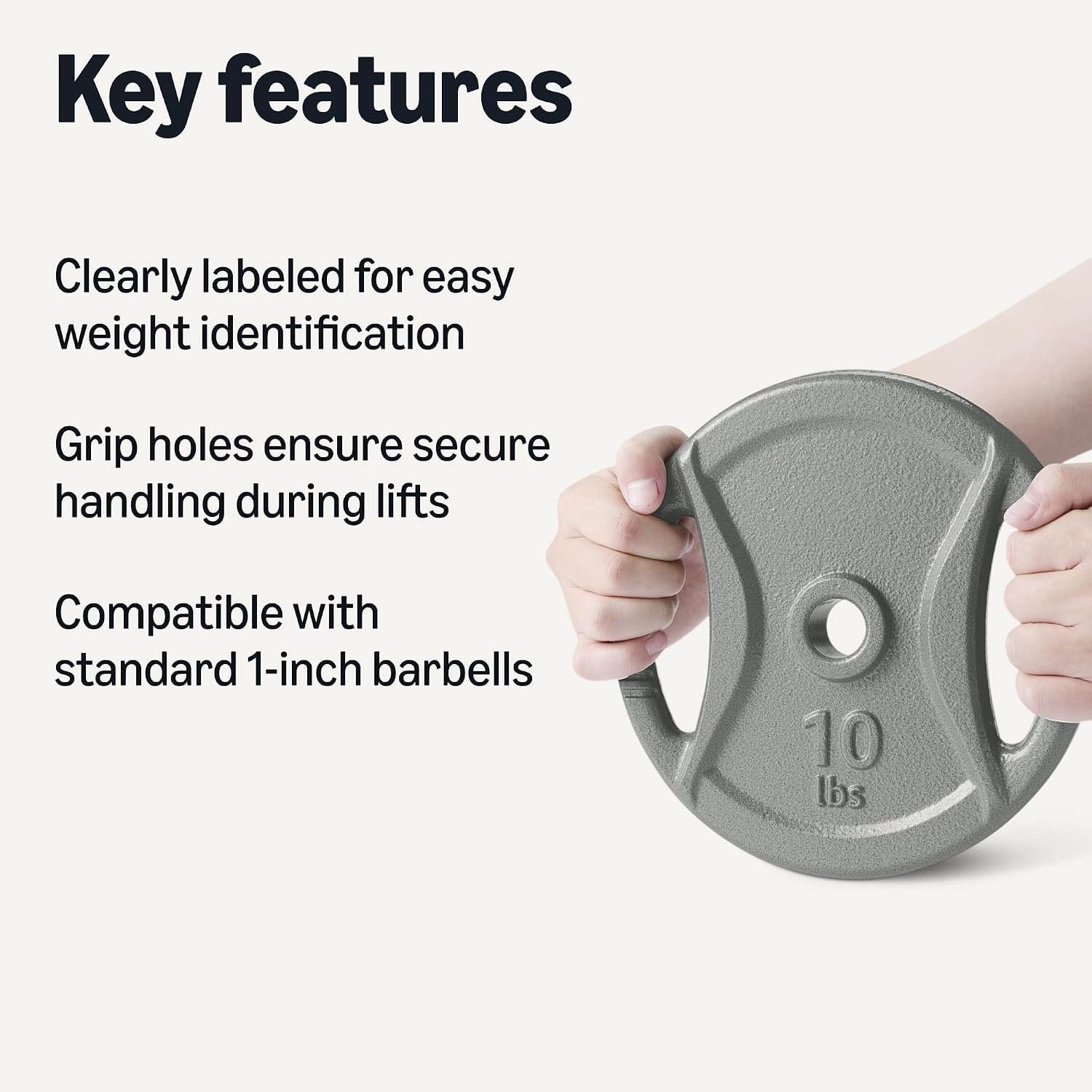 Amazon Basics 1-Inch Grip Weight Plates, Cast Iron, Strength Training, Home Gym - Image 2
