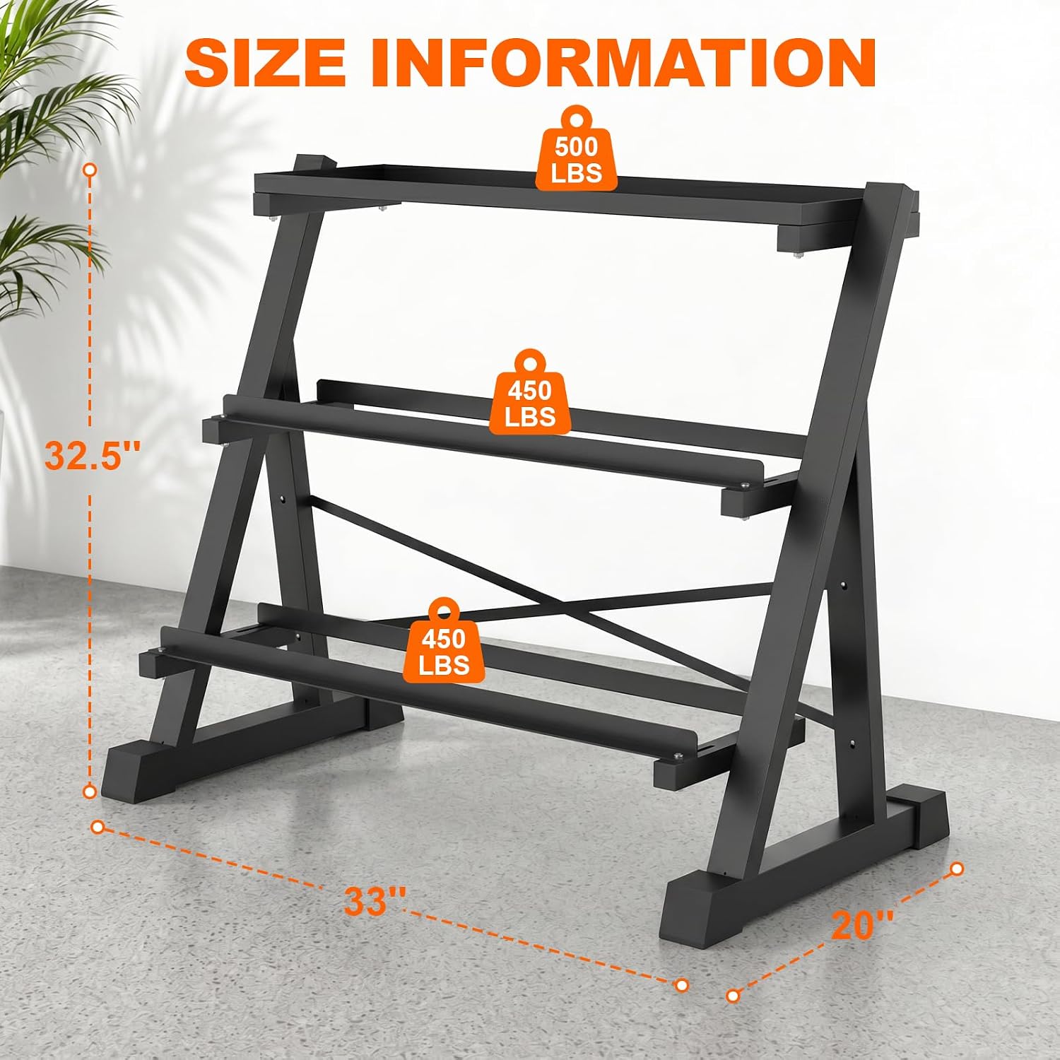 Heavy Duty Dumbbell Rack Stand with Kettlebell Storage Tray Shelf 2-3 Tier - Image 4