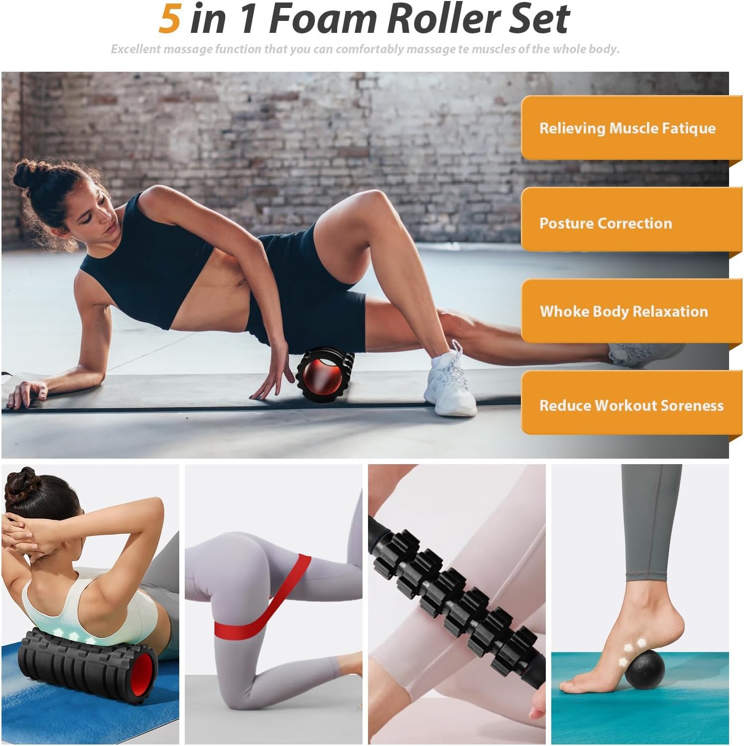 SUBCULTUREPICK 5 in1 Foam Roller Set, Trigger Point Foam Roller Deep Tissue - Image 2