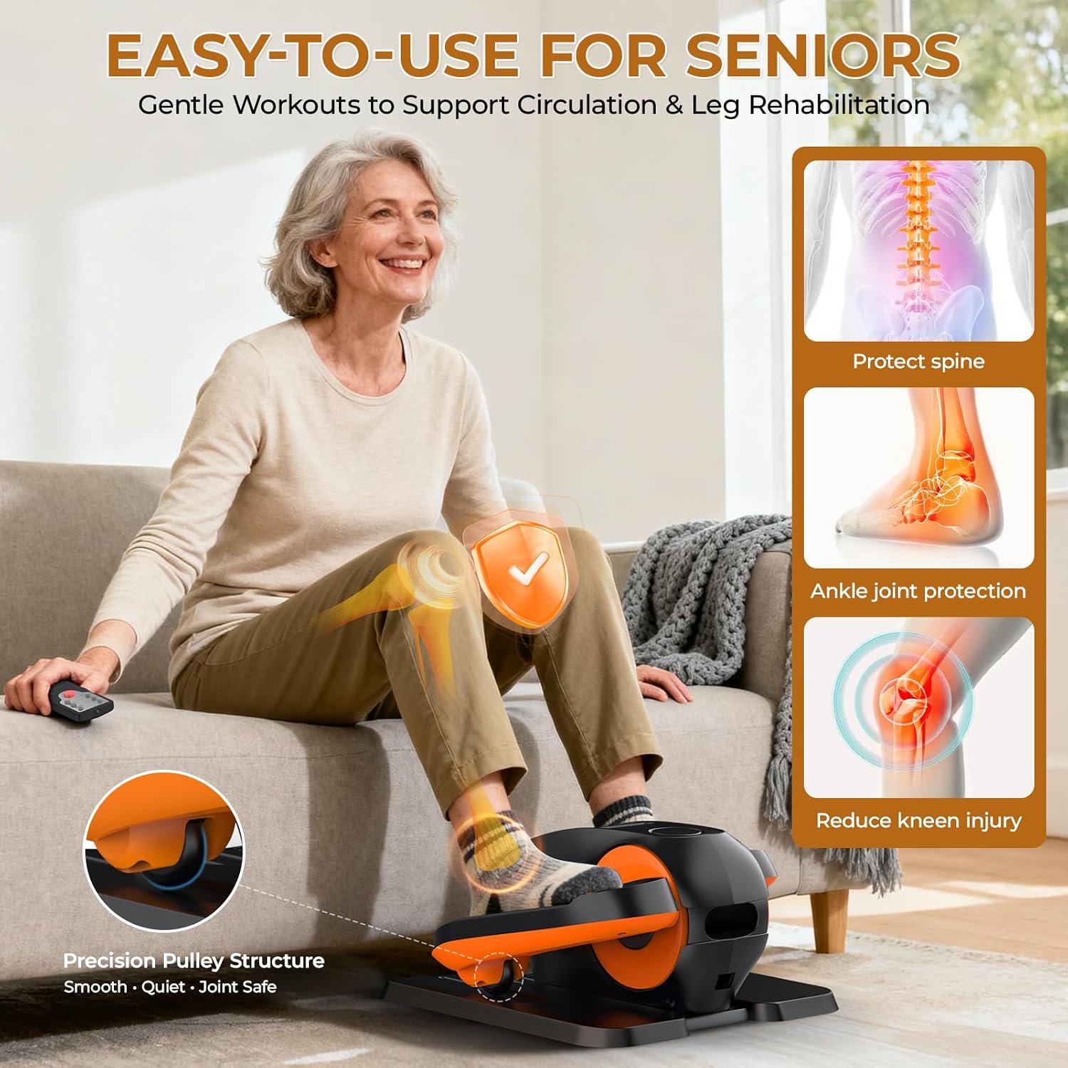 HTM Under Desk Elliptical Machine - Electric Elliptical Exerciser for Seniors, Pedal Exerciser 12 Speeds Portable Seated Pedal Exerciser with Remote Control Home Workout Exercise Equipment - Image 3