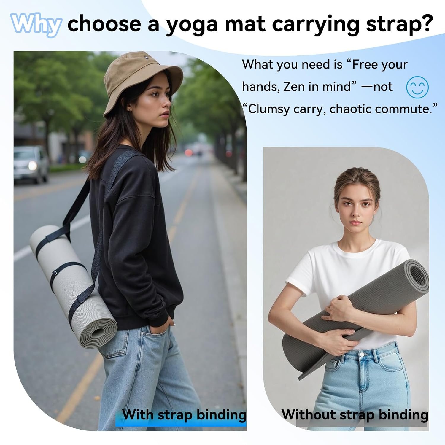 Adjustable Yoga Mat Strap Carrier, Thick Wide Yoga Mat Holder with Hook-and-loop fastener for yoga enthusiast, Travel Gym, Black Non-Slip Yoga Straps for Carrying Mats - Image 4