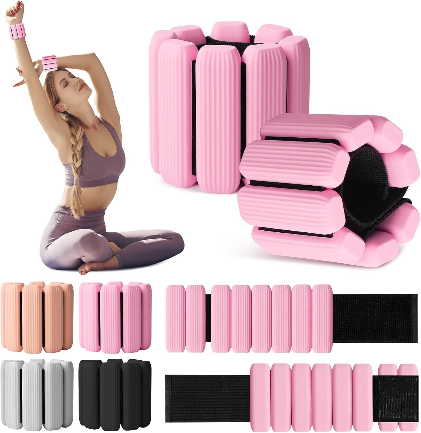 Wrist Weights Set of 2(1Lbs Each), Wearable Wrist Ankle Weights for Women & Men, Adjustable Arm & Leg Weights for Walking, Yoga, Swimming, Gym